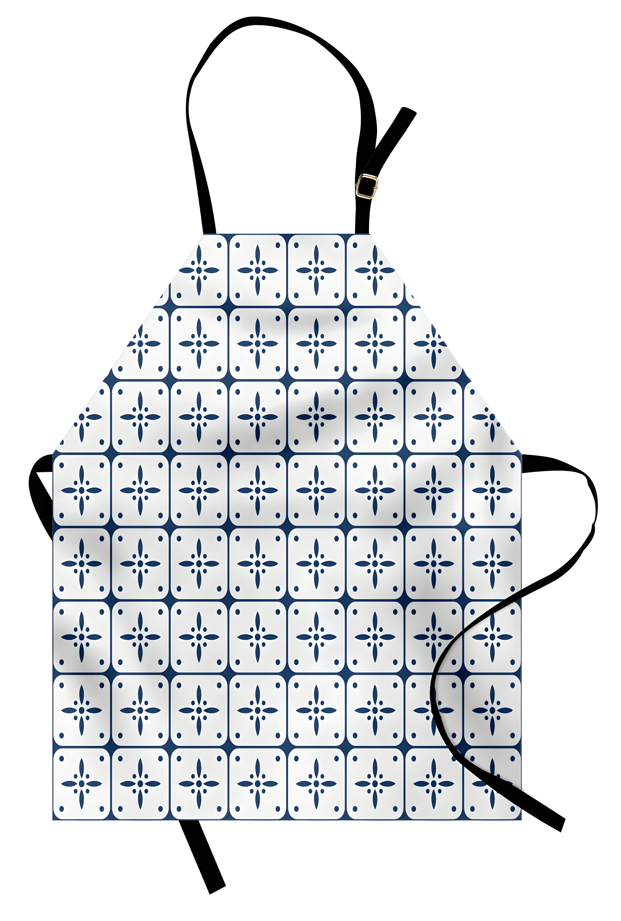 Dark Blue and White Delft Pattern Polyester Kitchen Apron