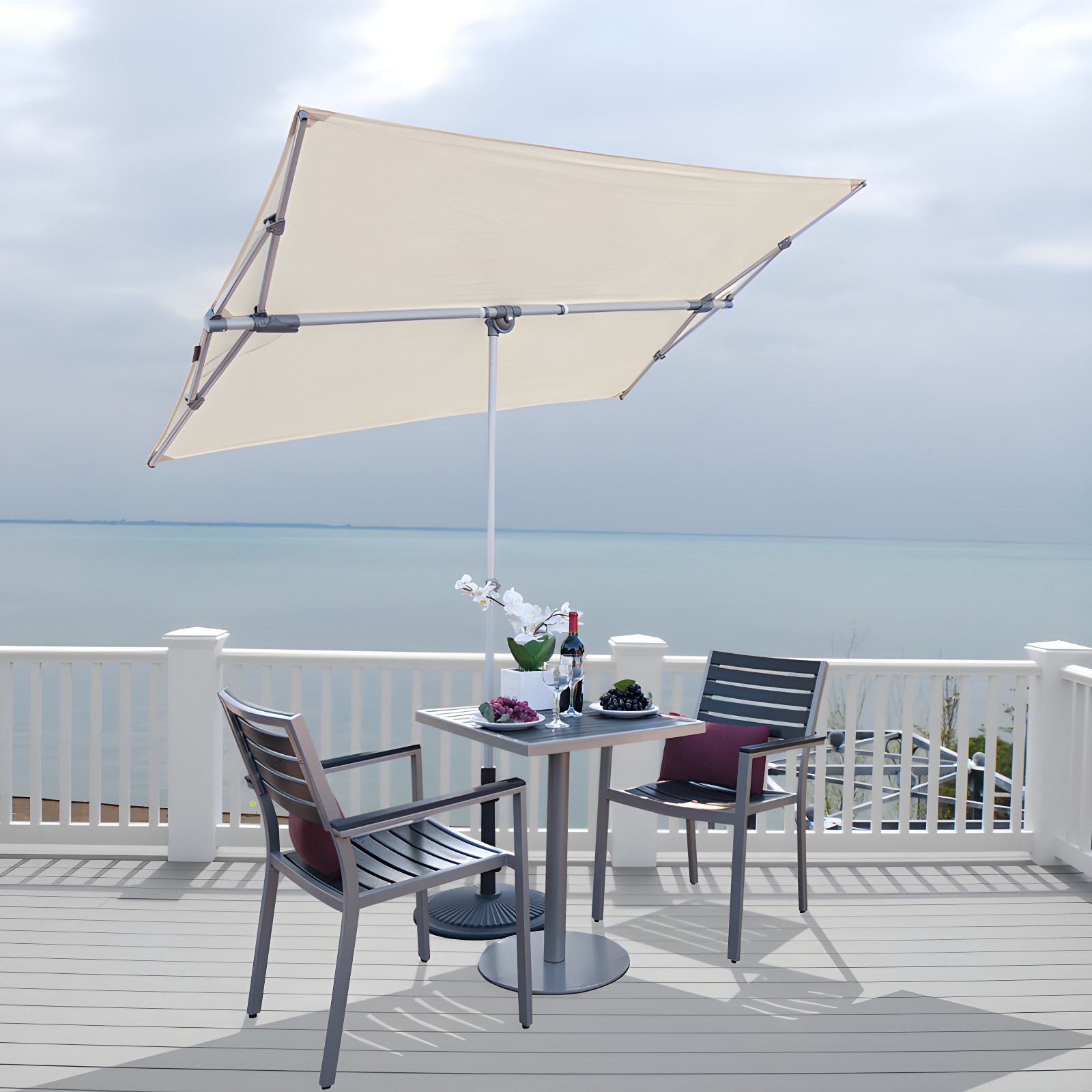 Capri Natural and Platinum Rectangular Aluminum Patio Umbrella