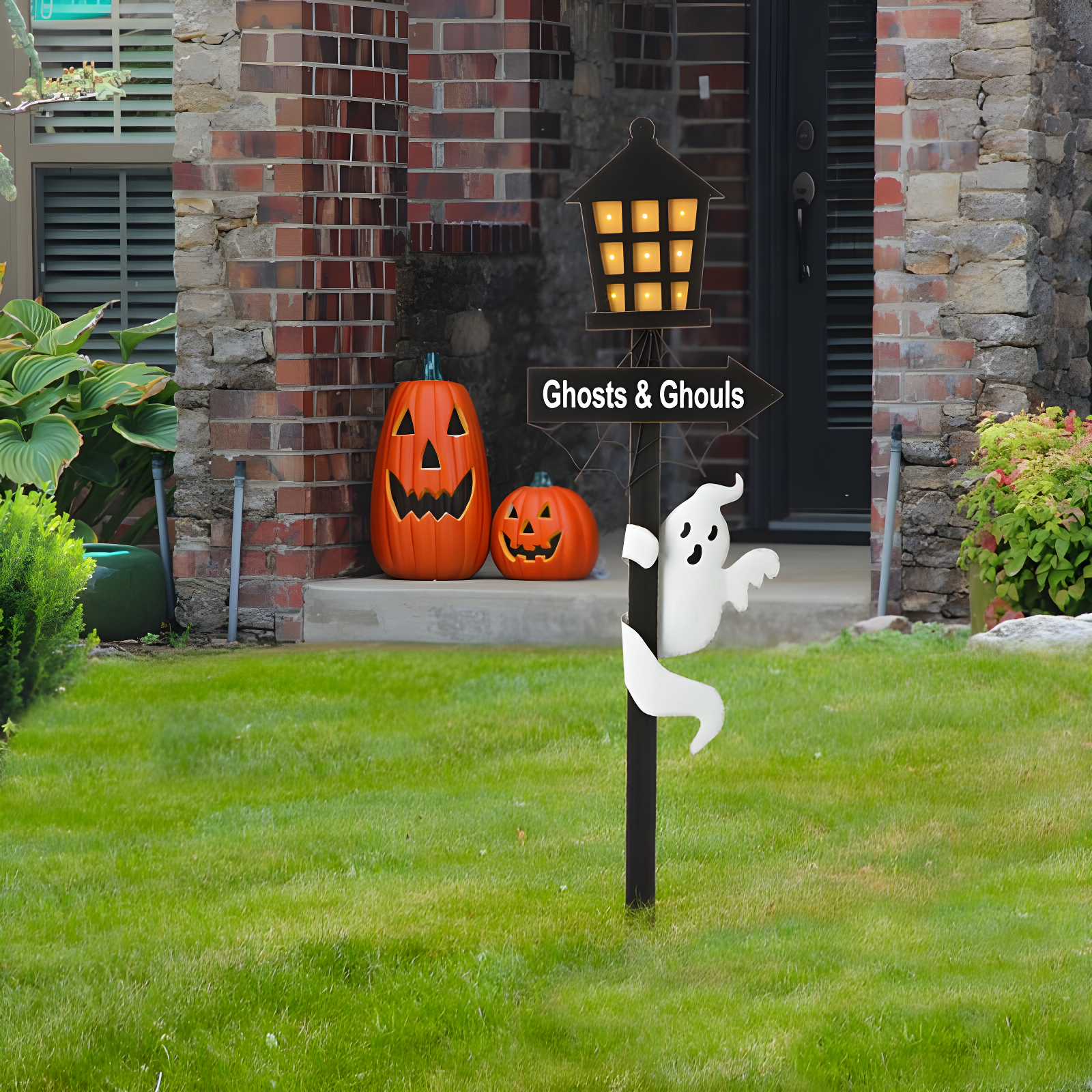 42" Black and White Wooden Halloween Ghost Yard Stake with LED Lights