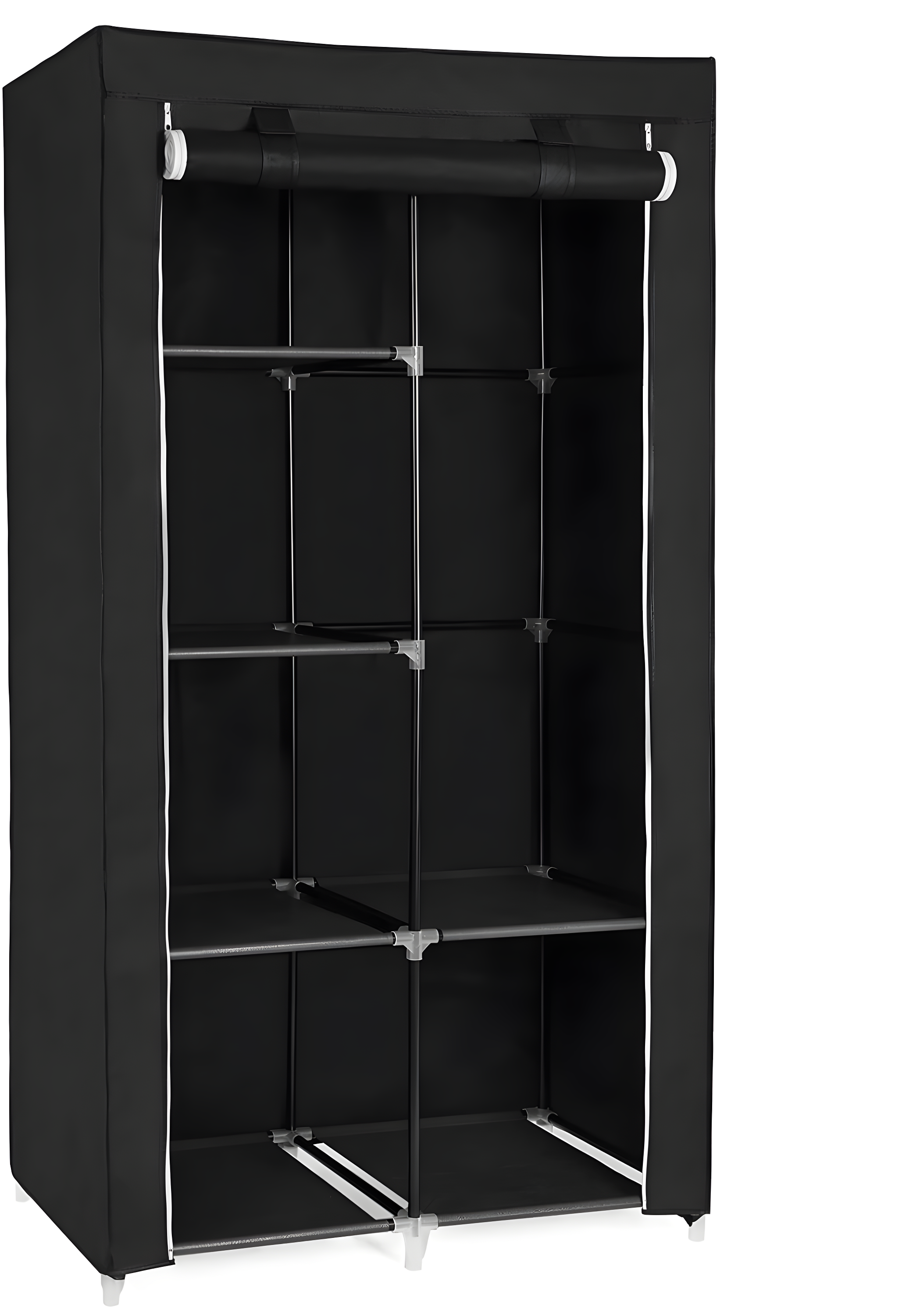 Black Fabric Portable Closet with Shelves and Hanging Rails