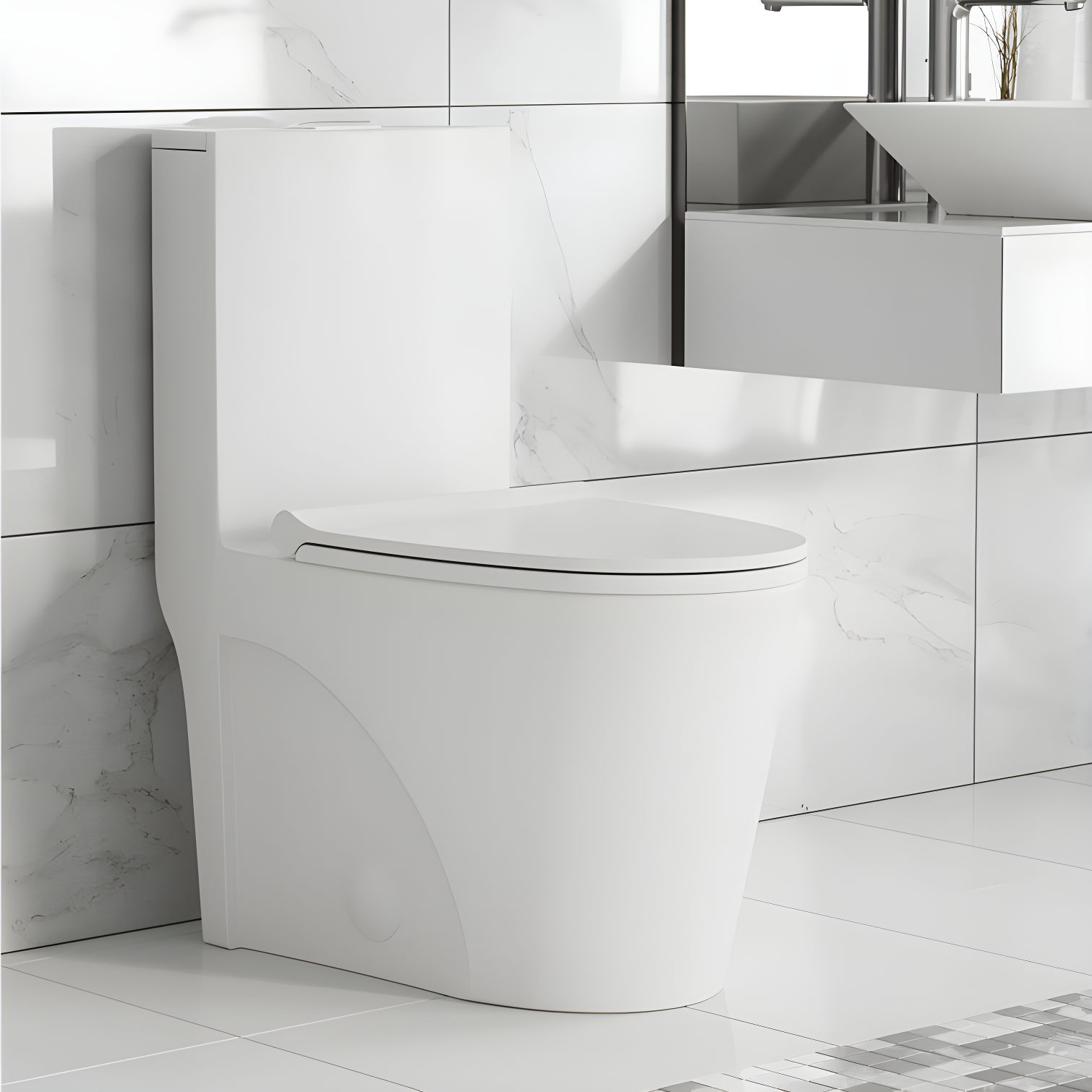 St. Tropez White Glossy Elongated One-Piece Toilet with Dual Flush