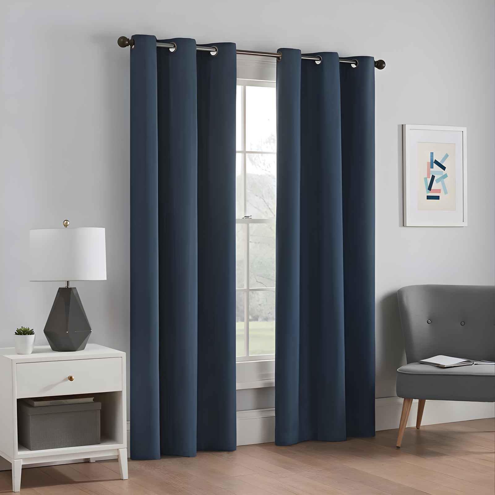 Navy Blackout Grommet Top Polyester Twin Curtains