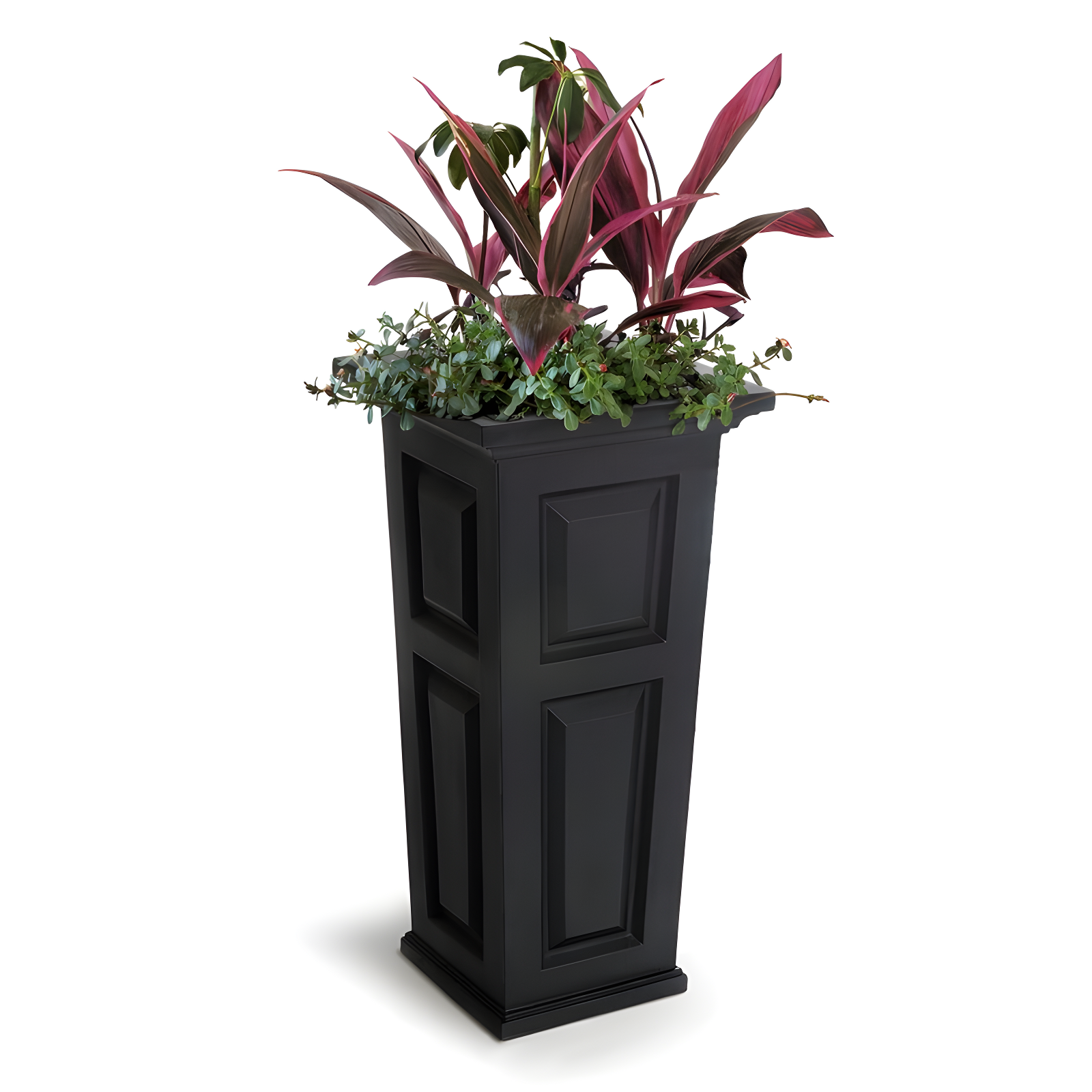 Nantucket Black Tall Outdoor Planter with Self-Watering Tray