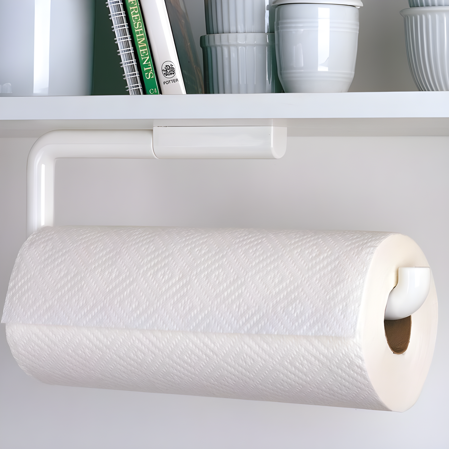 White Plastic Wall-Mounted Paper Towel Holder, 13" x 5"