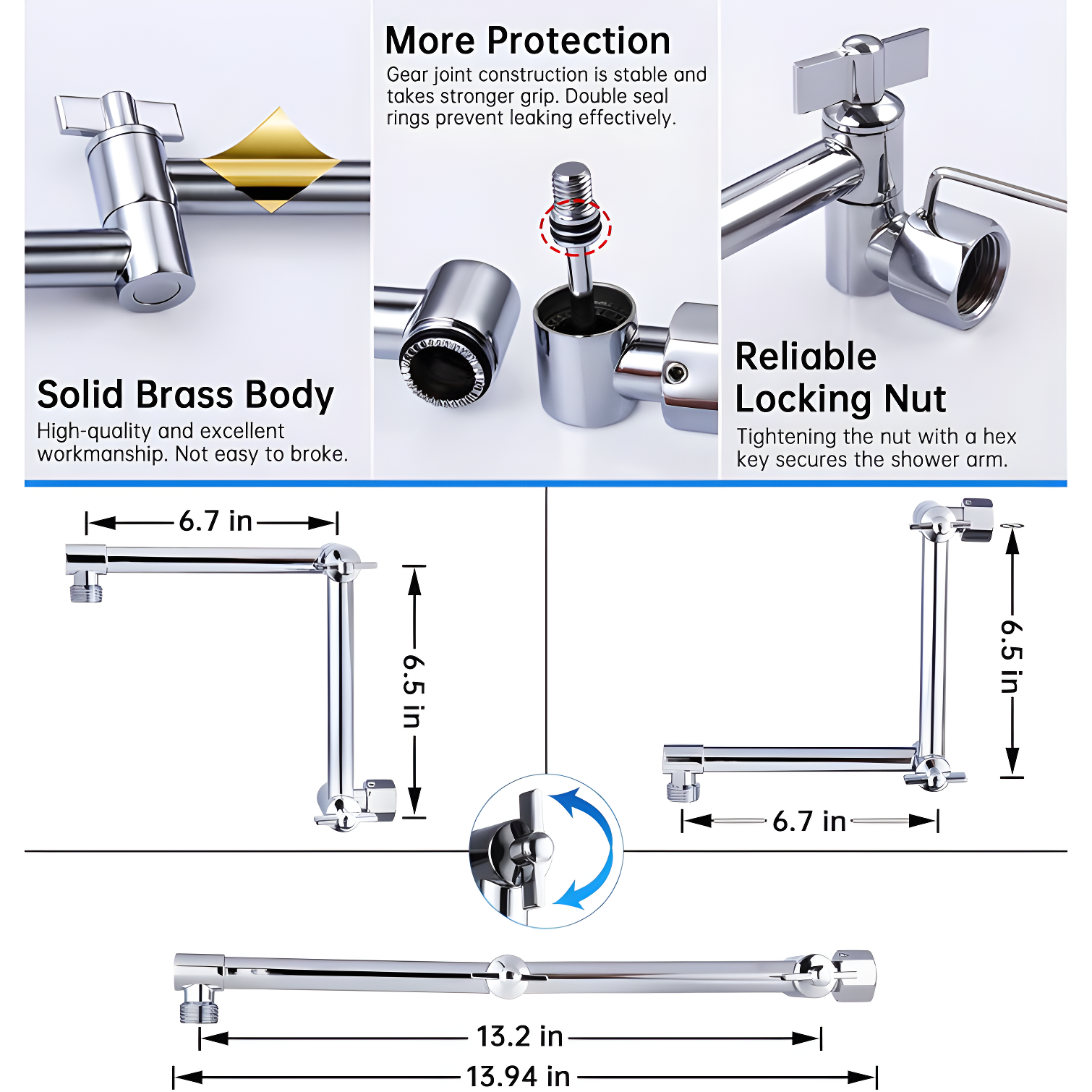 Chrome Adjustable Rain Shower Head with Handheld and Extension Arm