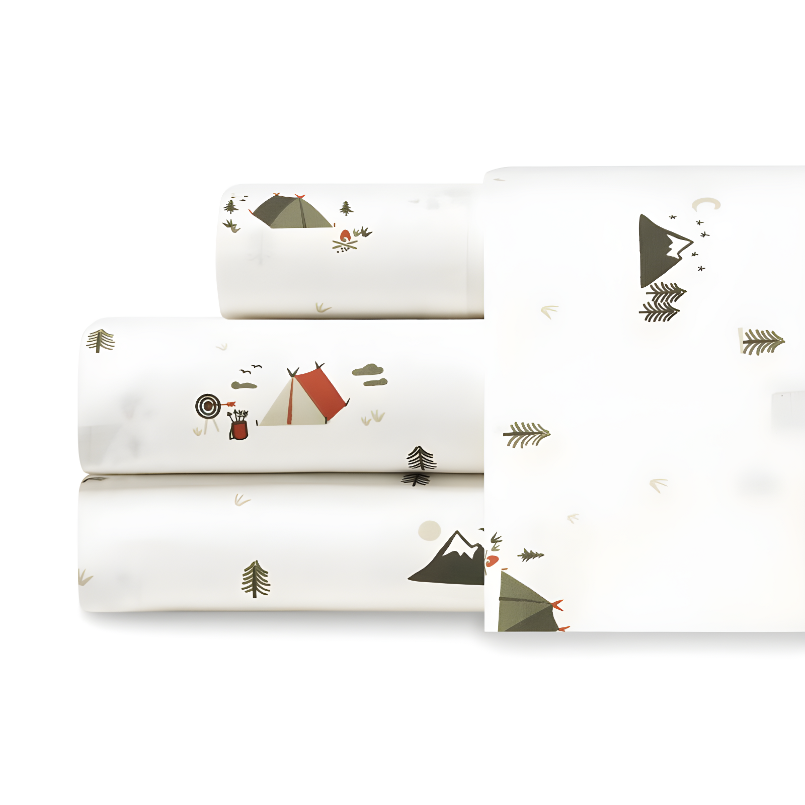 Twin White Organic Cotton Percale Camping Print Sheet Set