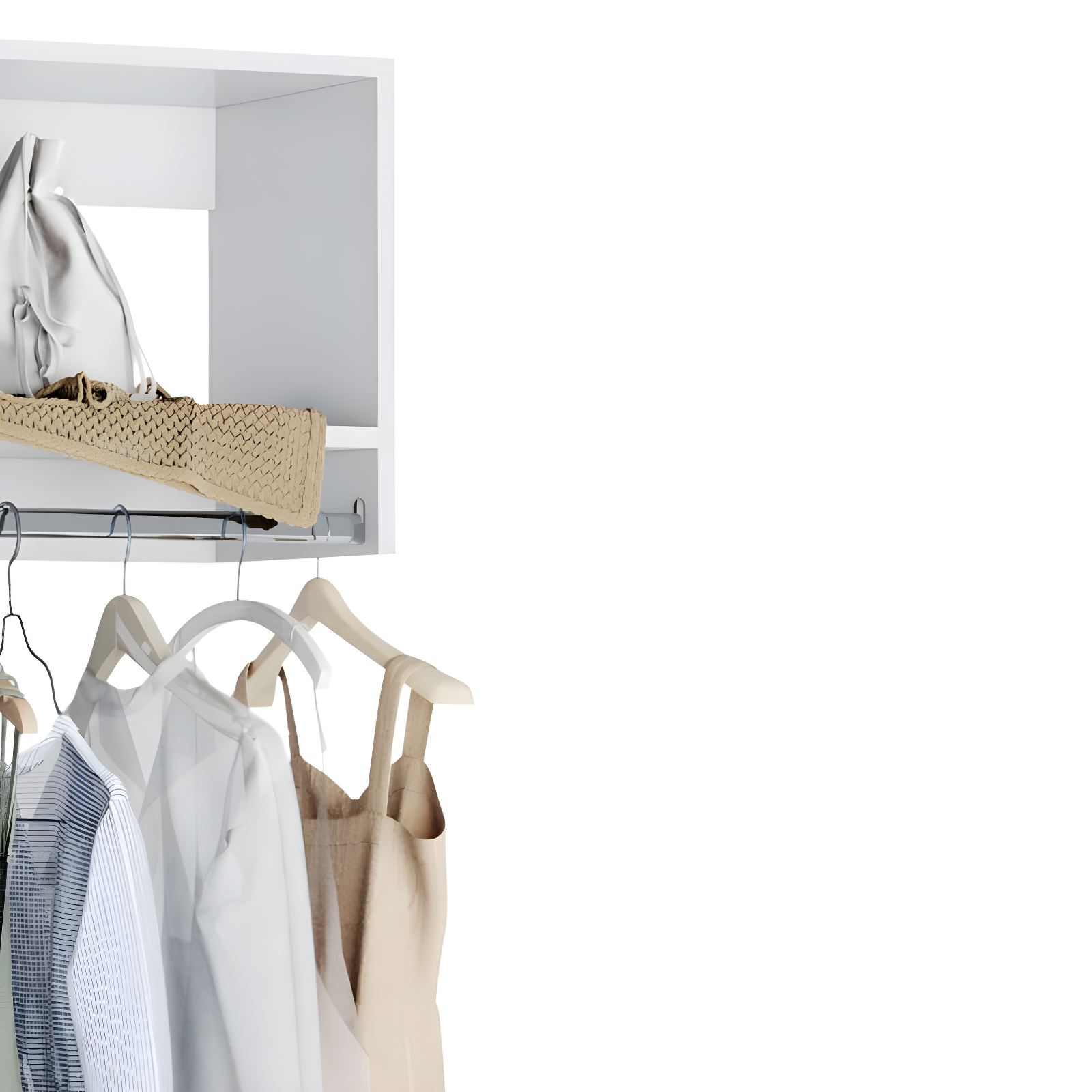 White Tall Hanging Wood Closet Organizer Unit