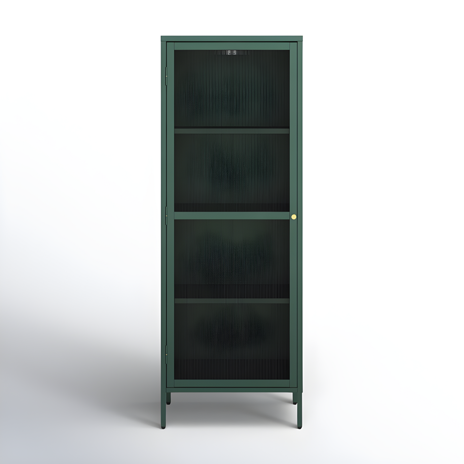 Green Metal and Glass Display Cabinet with Adjustable Shelves