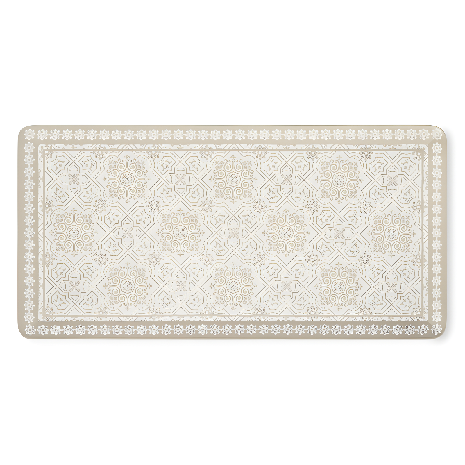 Beige Medallion Tile Memory Foam Kitchen Mat 19.6" x 39"