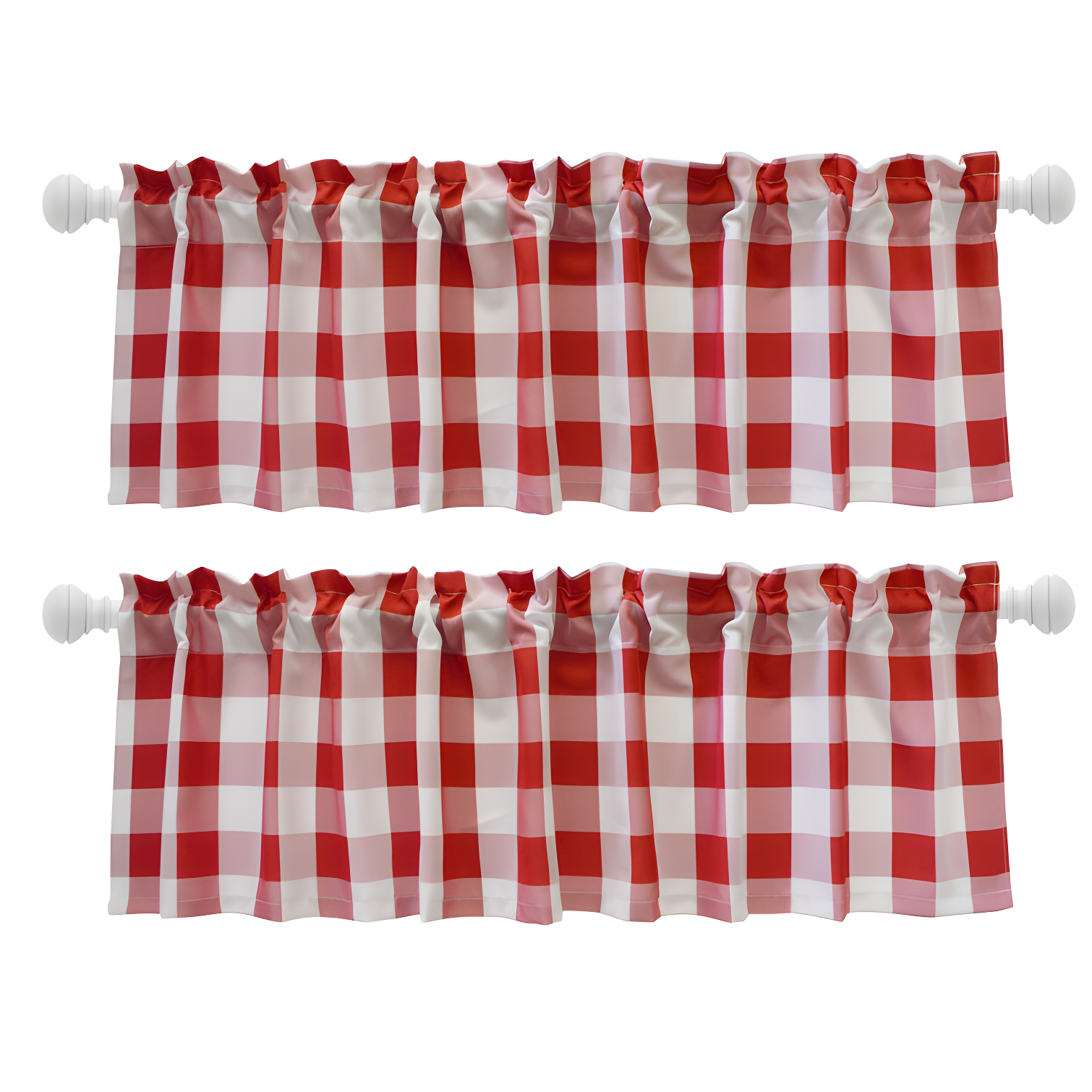 Red and White Checkered Polyester Rod Pocket Valance Set