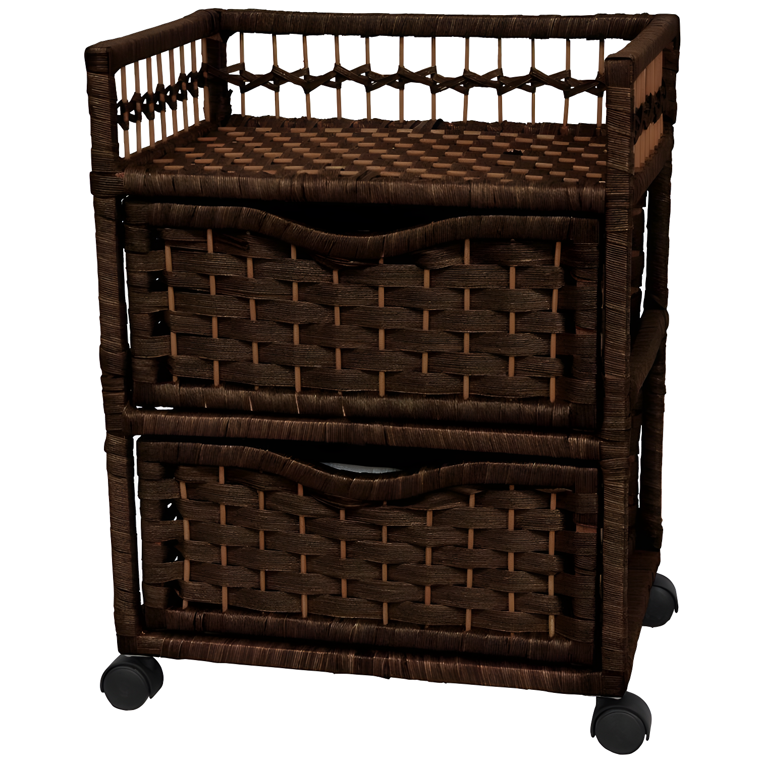 Mocha 2-Drawer Woven Rattan Storage Chest with Wheels