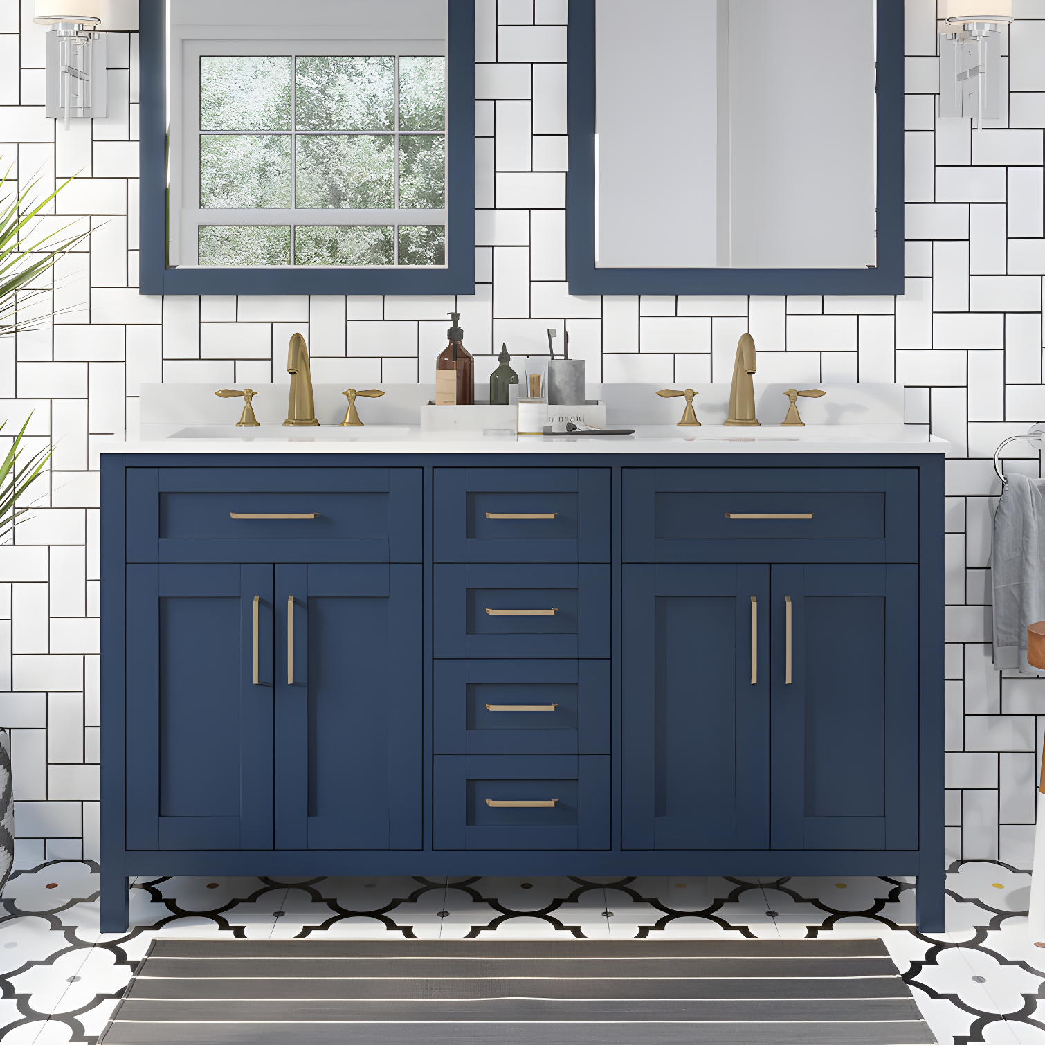 Tahoe 60'' Midnight Blue Double Vanity with Yves Marble Top