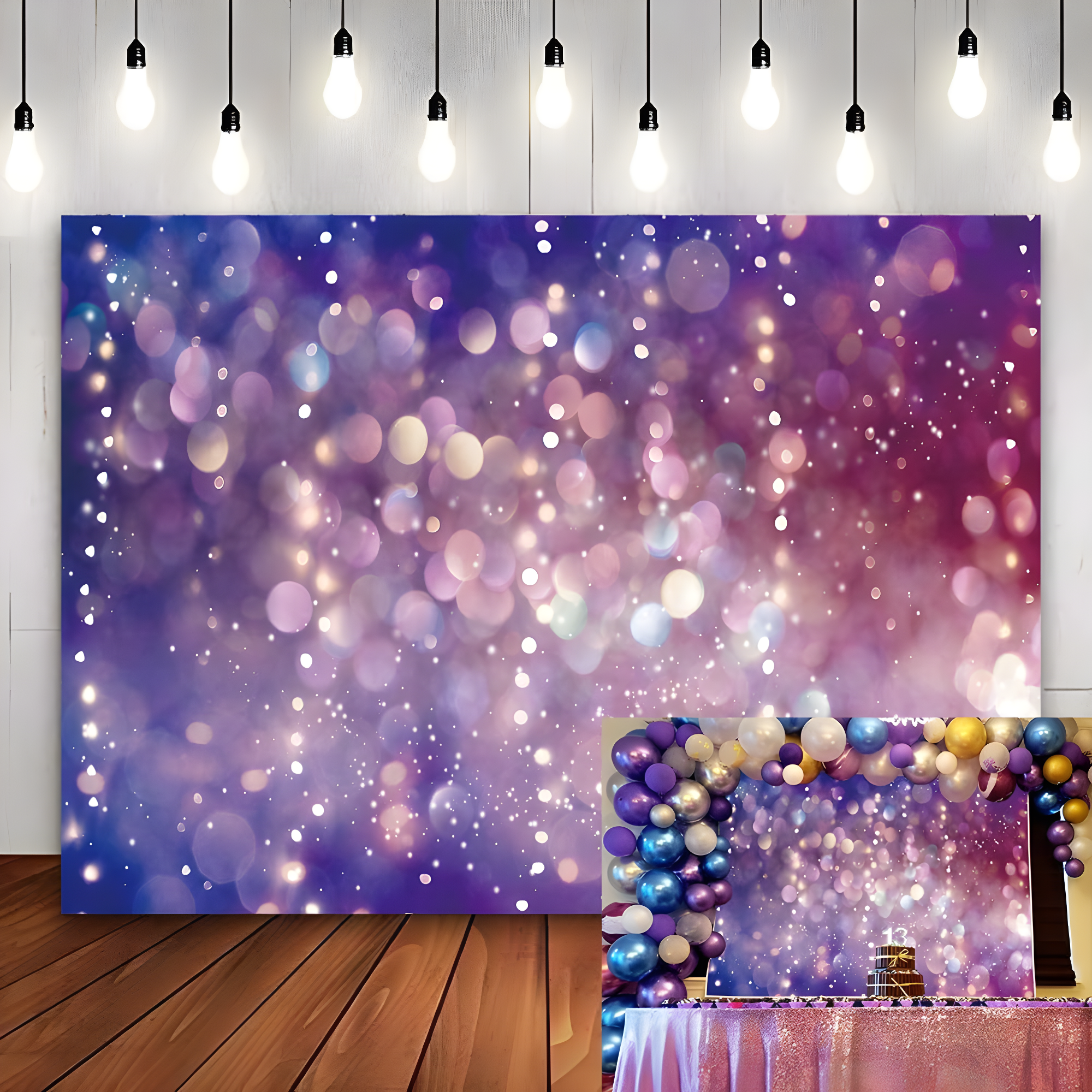 Purple Glitter Dots and Halos Vinyl Photography Backdrop