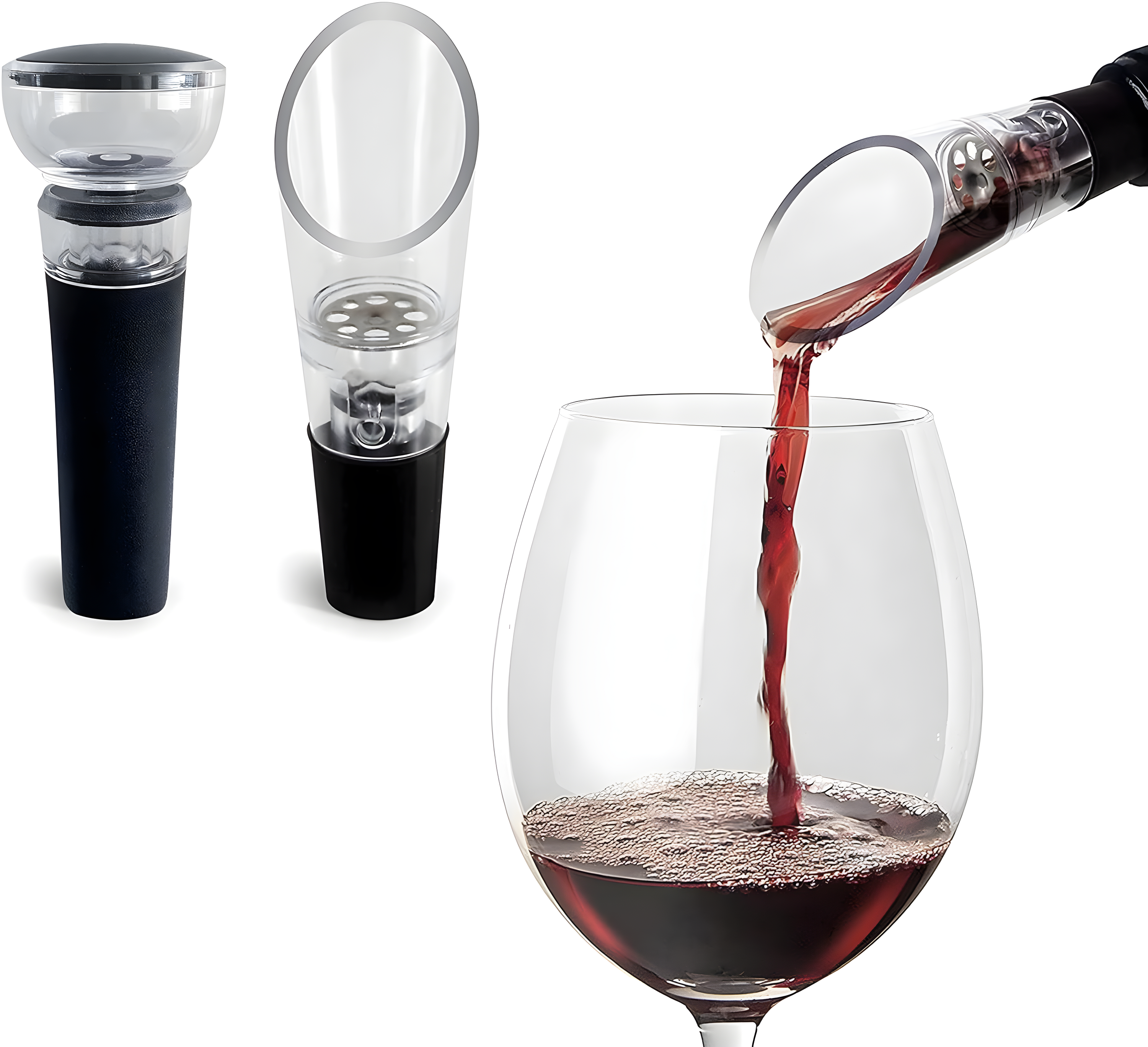 Black and Clear Wine Aerator Pourer and Stopper Set