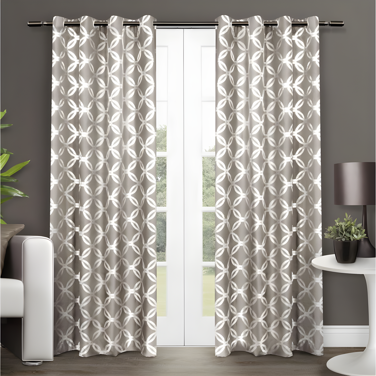 Natural Light-Filtering Geometric Grommet Curtain Panels