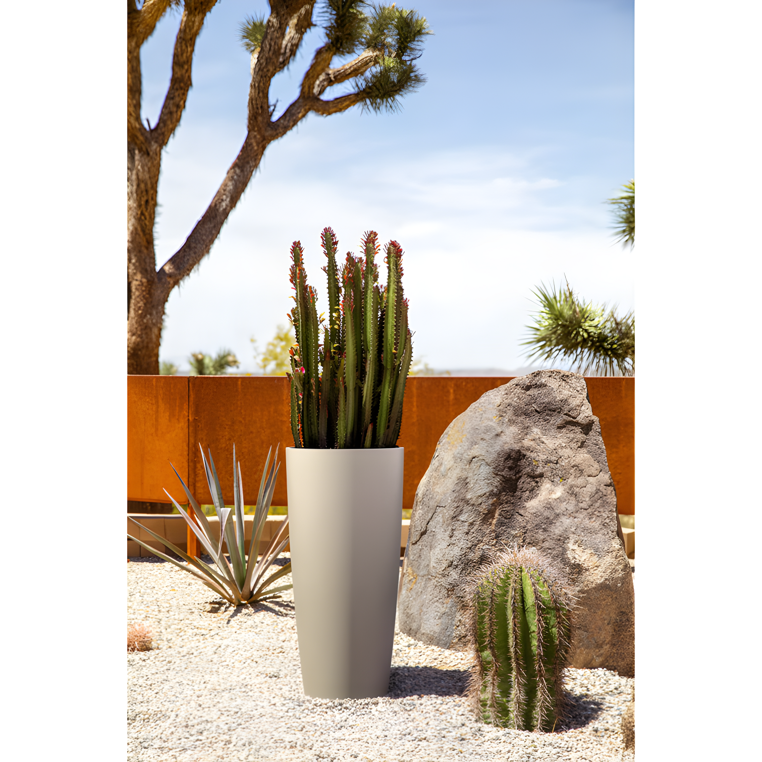 Selena 28" Sandstone Plastic-Stone Tall Planter