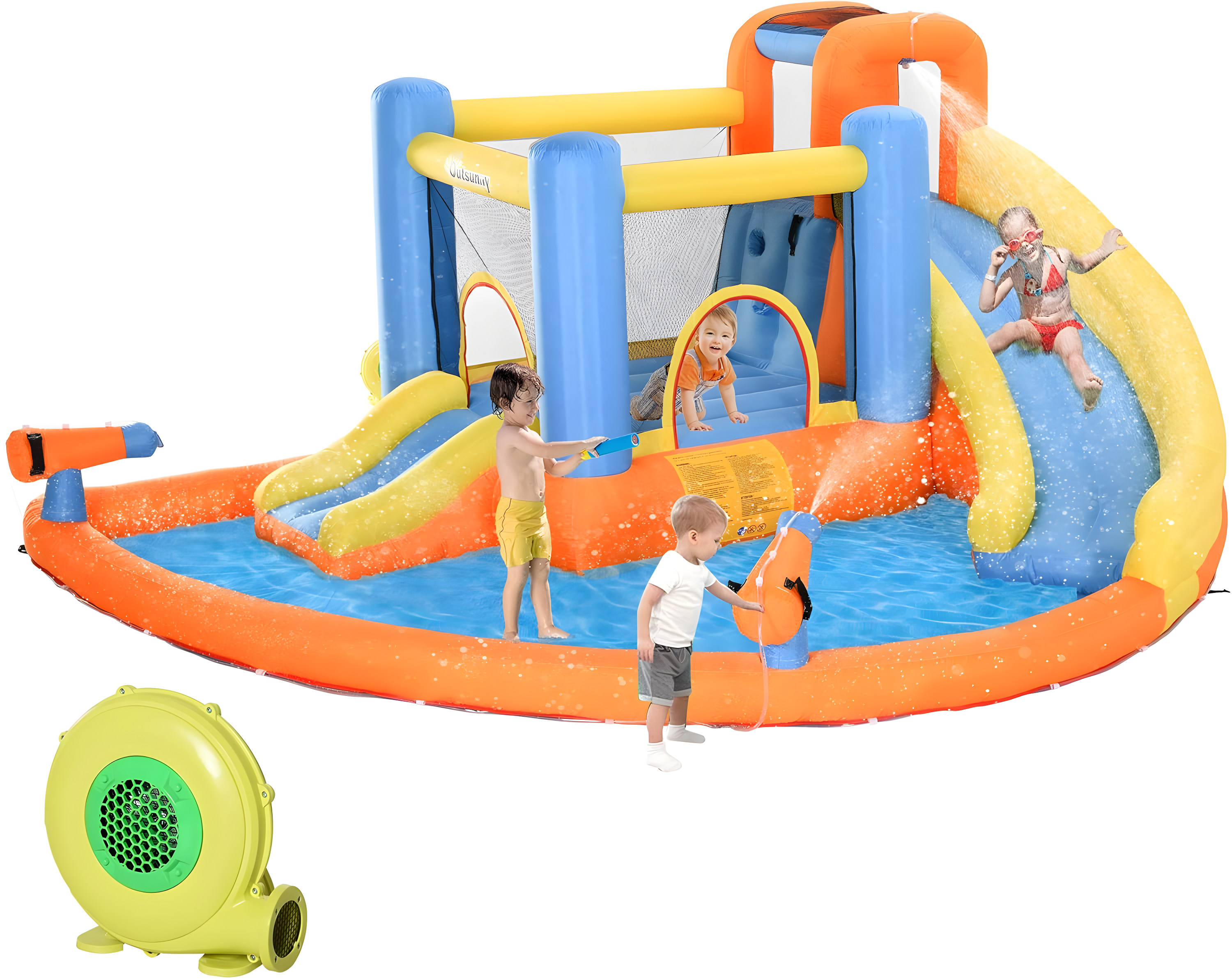 Outsunny 5-in-1 Inflatable Water Slide and Bounce House with Pool