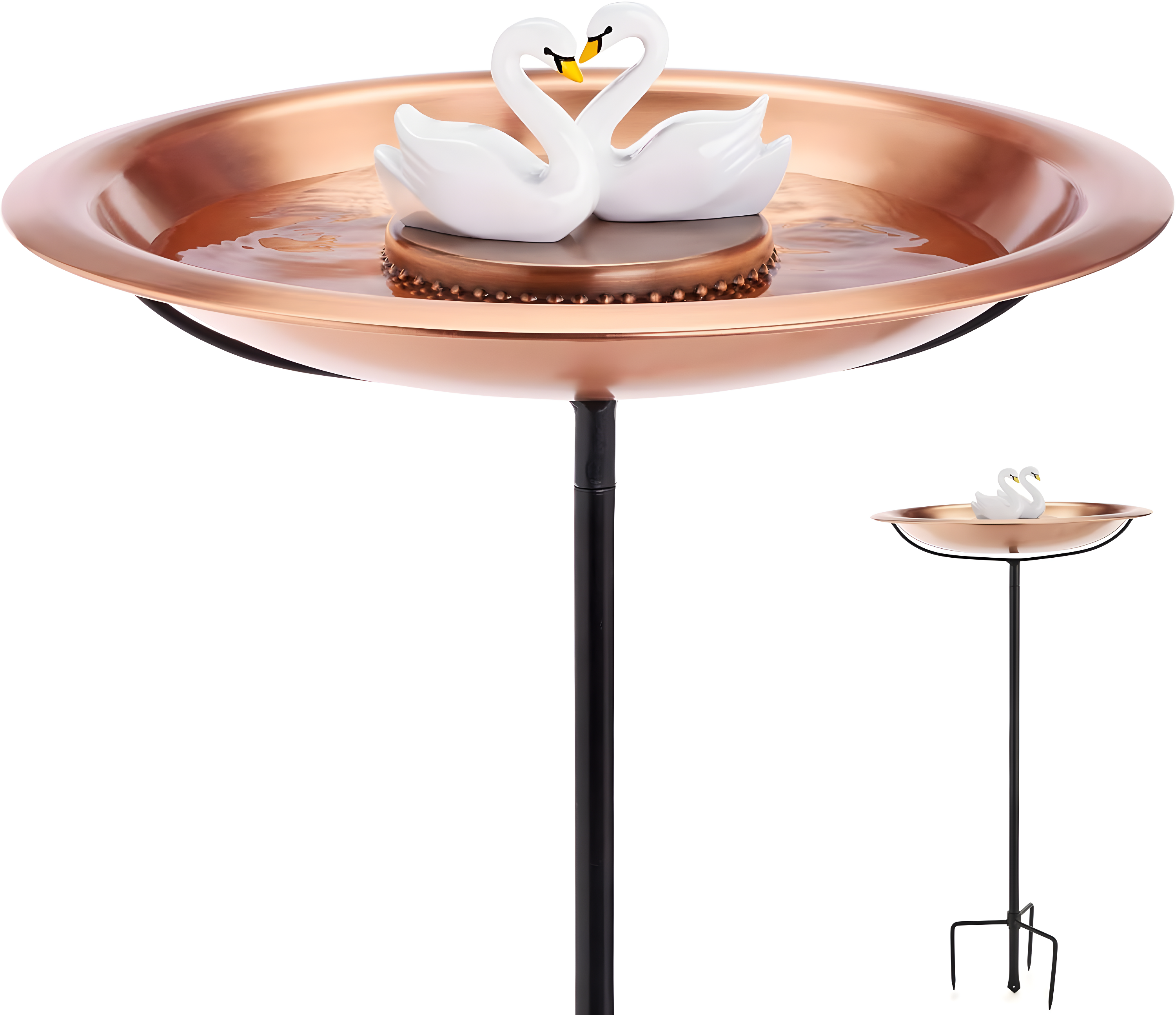 Elegant Copper Bird Bath with Swan Accents and Stand