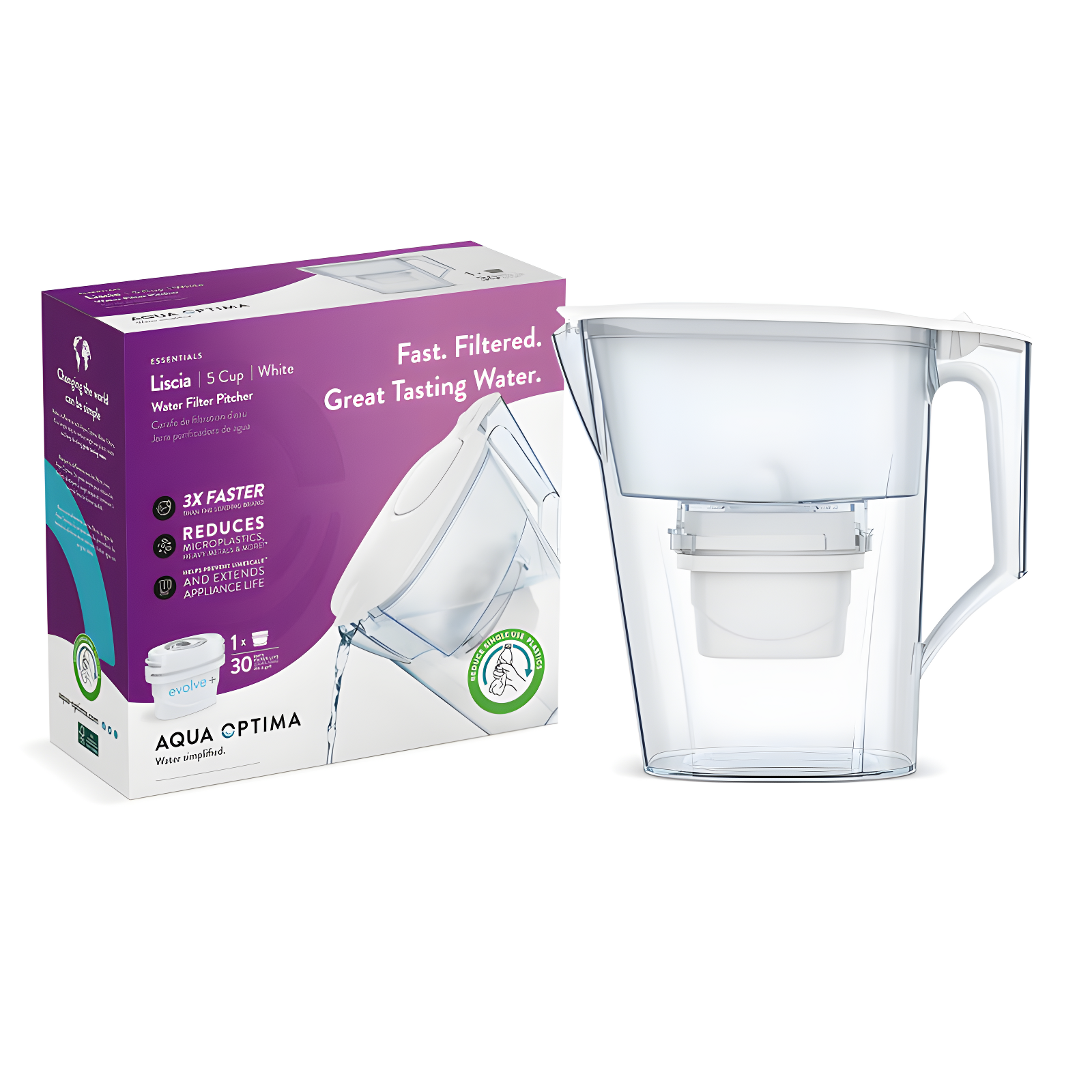 White BPA-Free 5-Cup Water Filter Pitcher with Evolve+ Filter