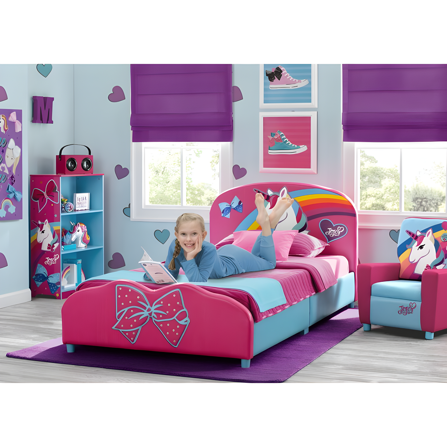 Colorful Unicorn and Bows 38" Kids' Wood Bookcase