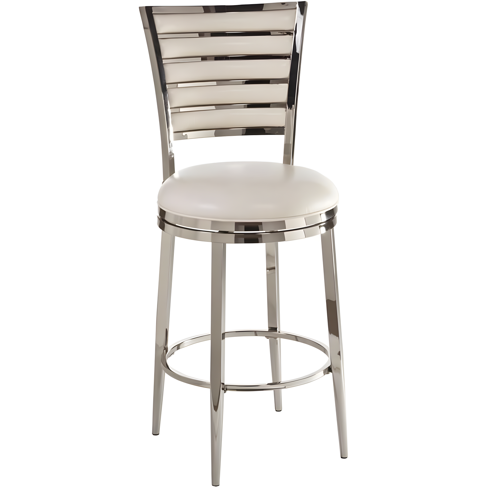 Ivory Faux Leather and Shiny Nickel Swivel Counter Stool