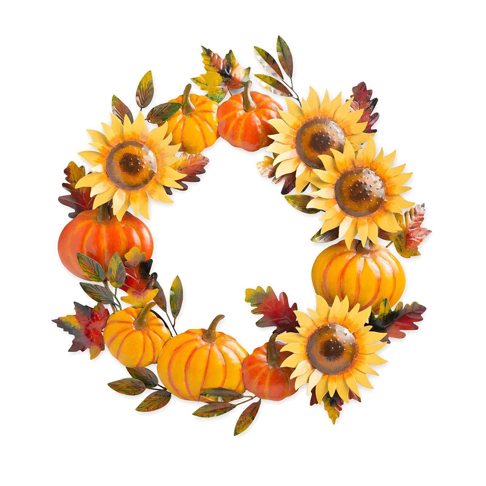 Handcrafted Metal Sunflower and Pumpkin Autumn Wreath