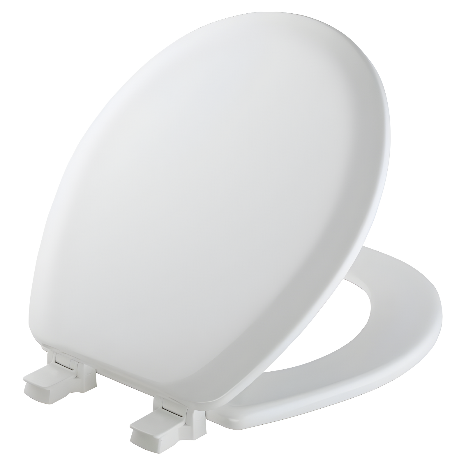 White Round Molded Wood Toilet Seat with Easy Clean Hinges