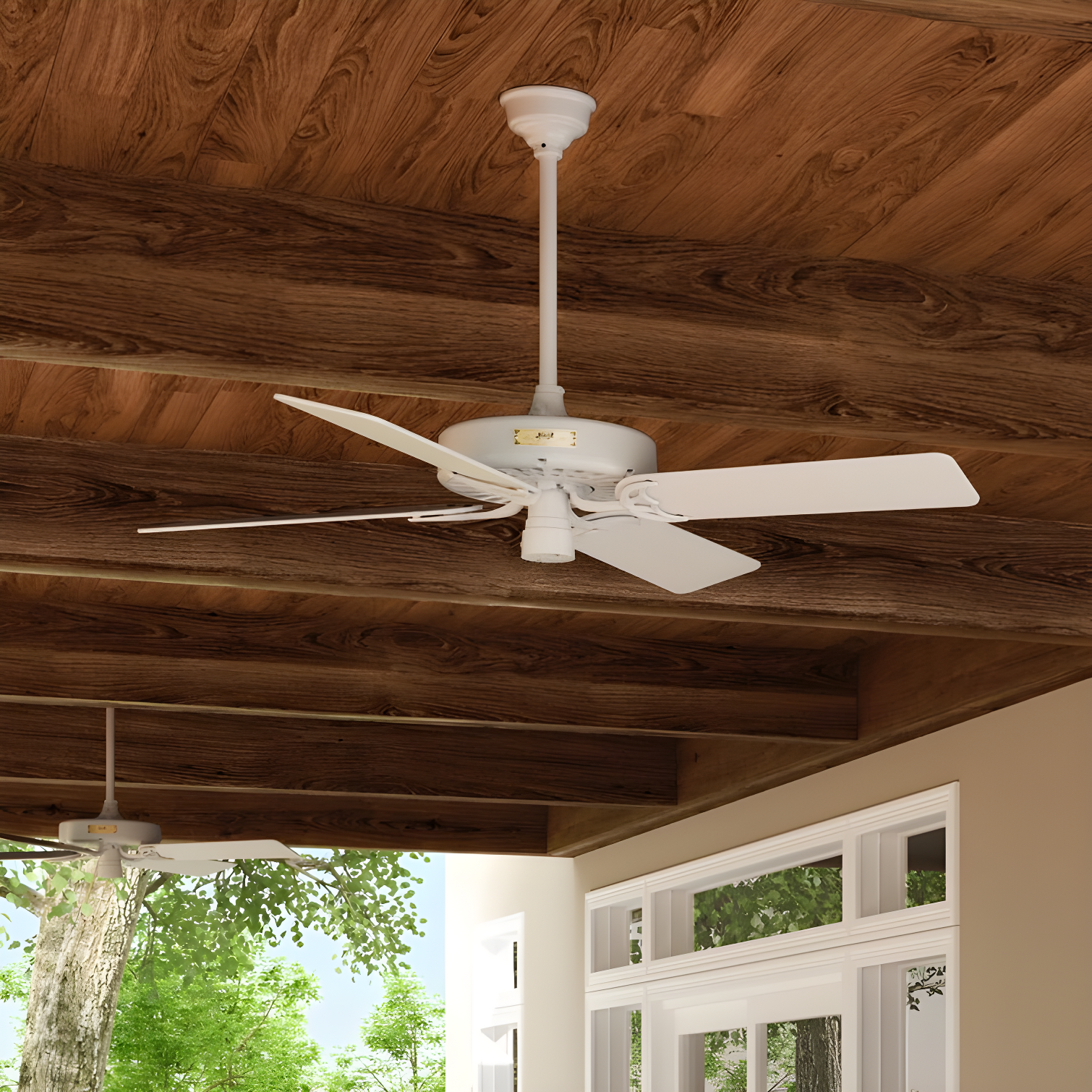 52" White Outdoor Ceiling Fan with Light and Reversible Blades