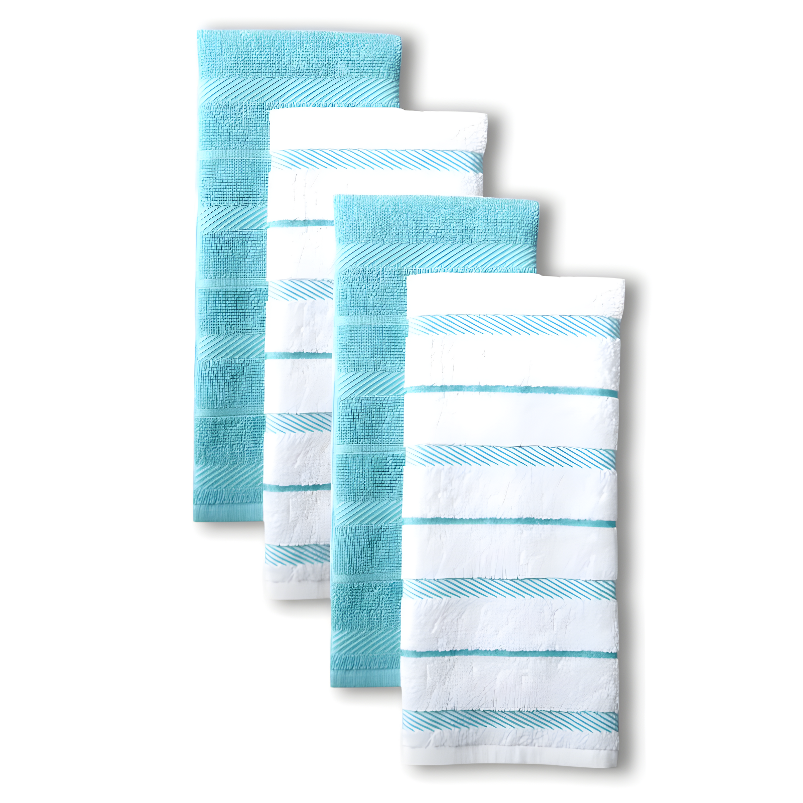 Aqua and White Cotton Kitchen Towel Set of Four