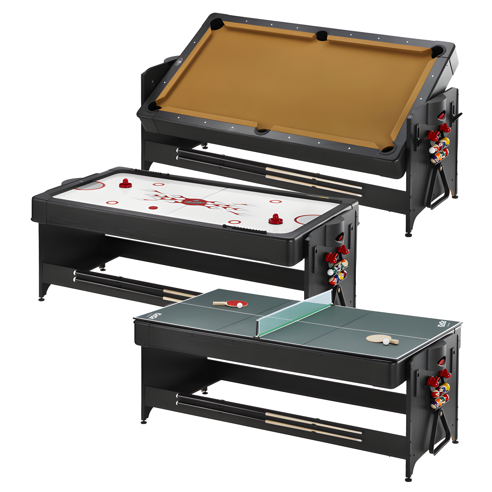 Tan 3-in-1 Rotating Pool, Air Hockey, and Table Tennis Table