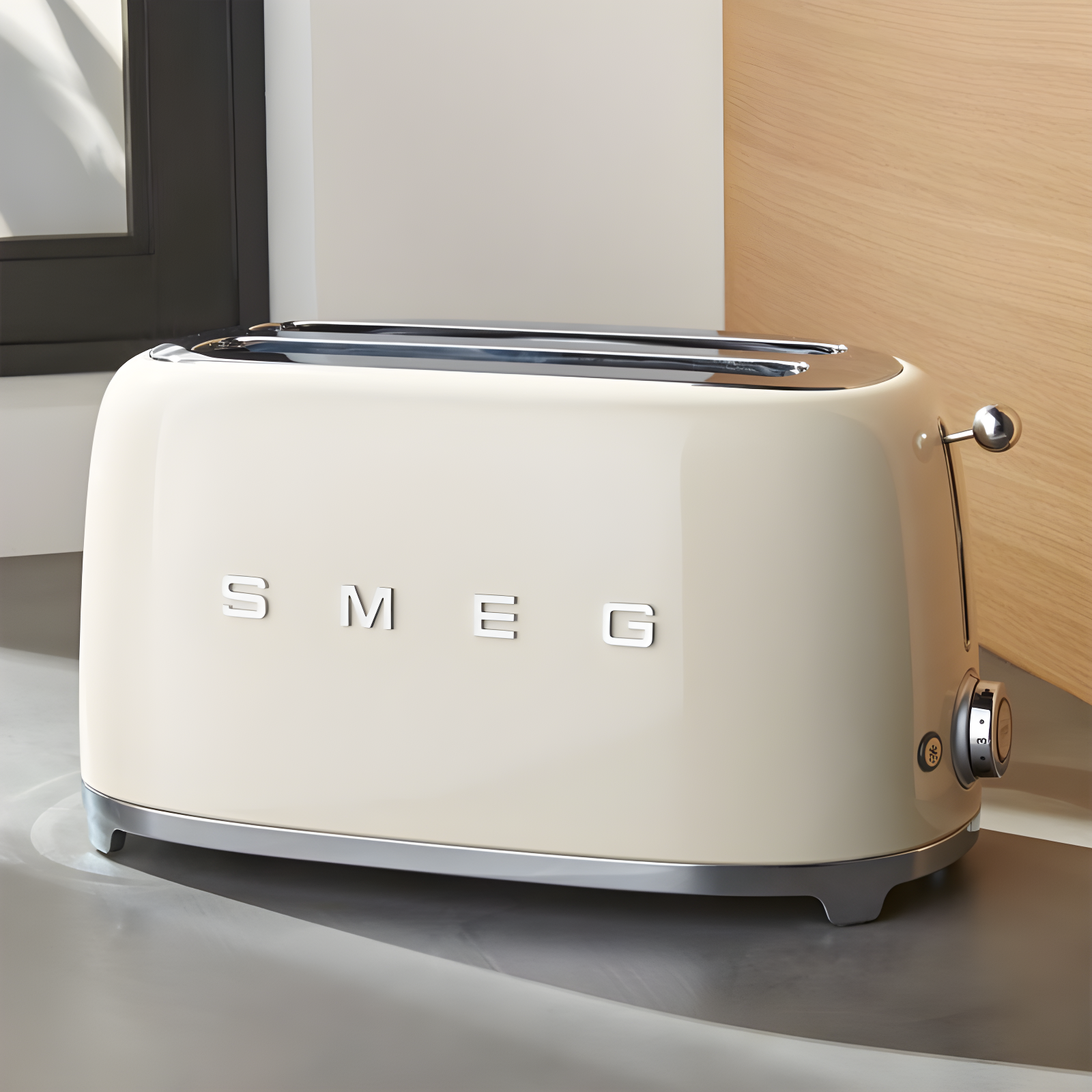 Cream Stainless Steel 4-Slice Wide Slot Retro Toaster