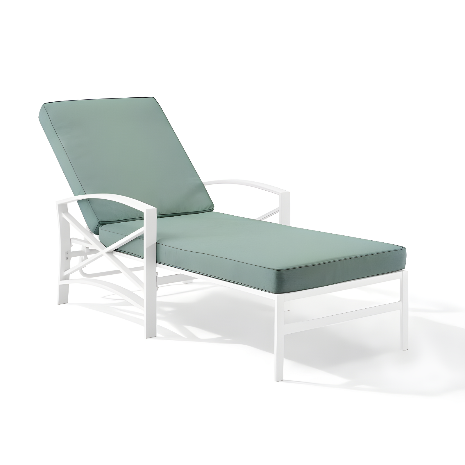 Mist and White Steel Outdoor Chaise Lounge with Cushions