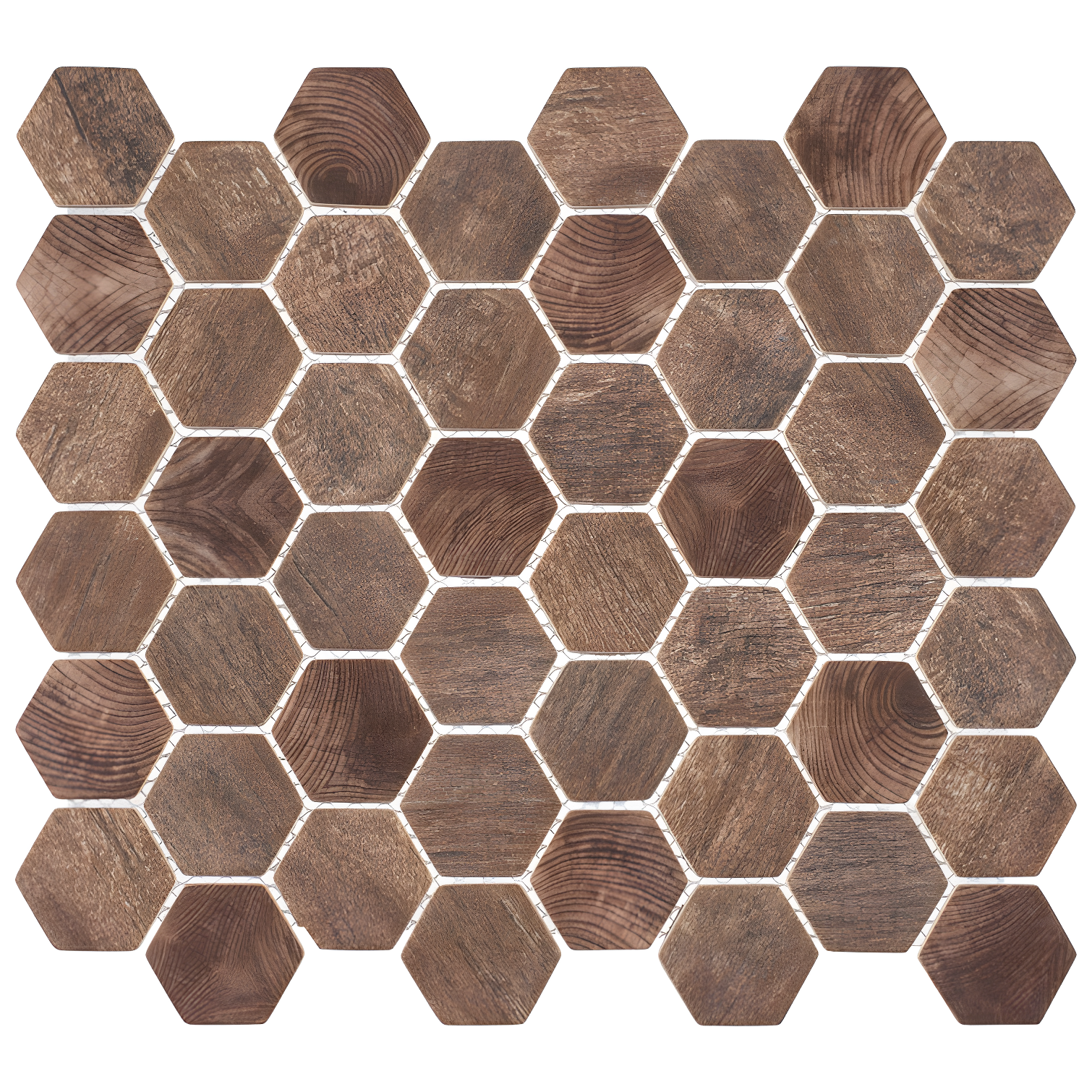 Cherri Hexagon Glass Mosaic Tile with Wood Look