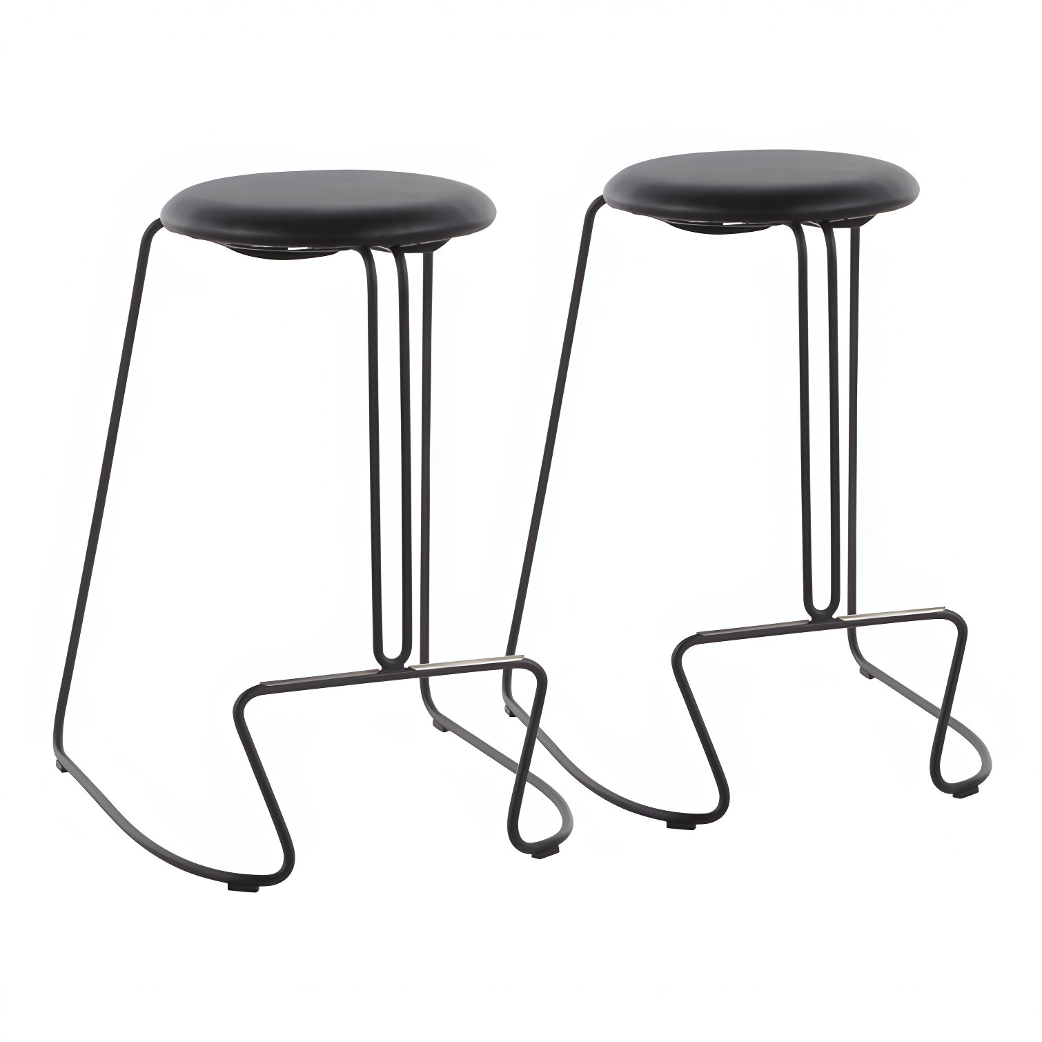 Black Faux Leather and Steel Backless Counter Stools, Set of 2