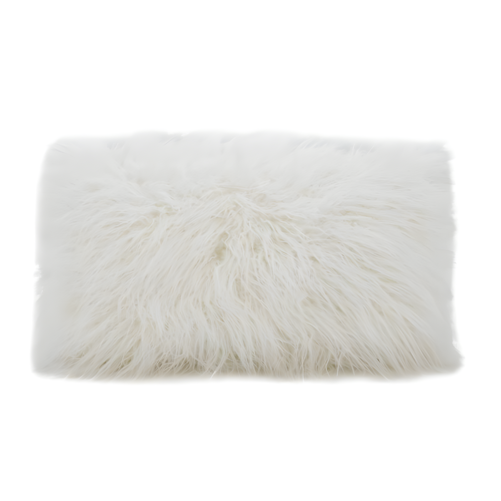 Ivory Rectangular Faux Mongolian Fur Throw Pillow 12 x 20