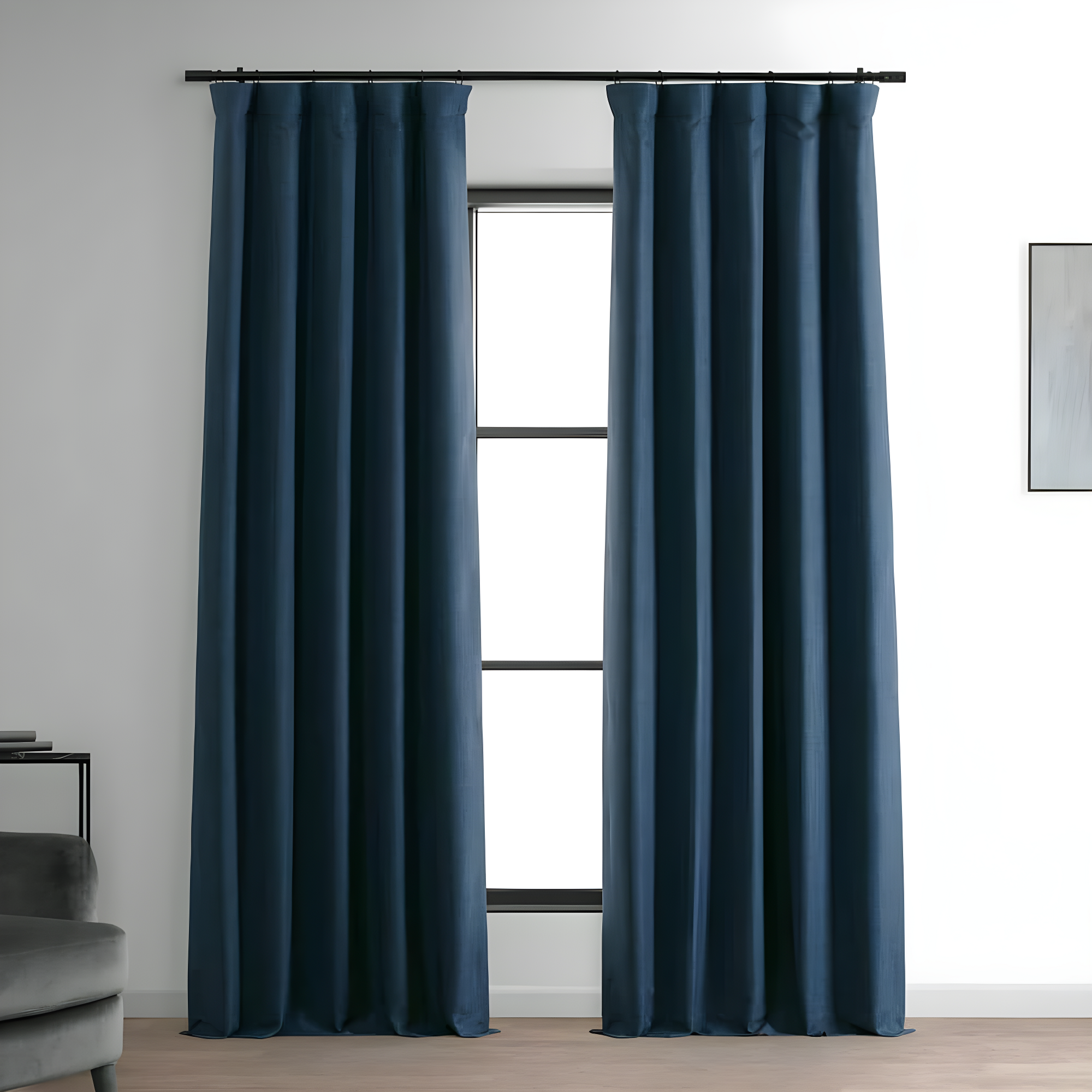 Voyager Blue 84" Blackout Linen Curtains with Rod Pocket