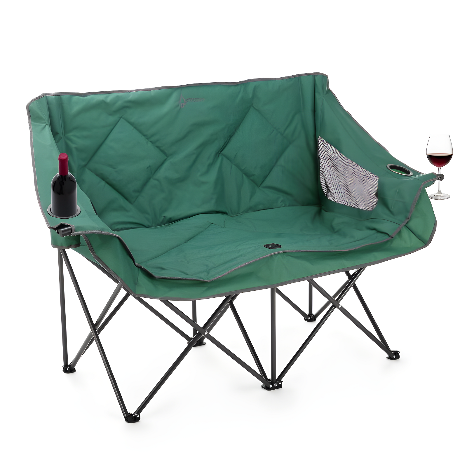 Forest Green Portable Folding Double Camping Loveseat with Cup Holders