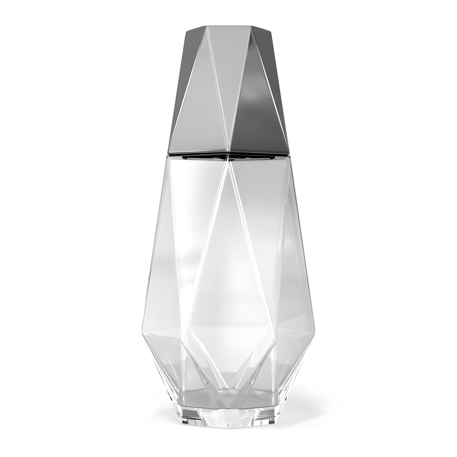 Geometric Clear and Silver Crystal Water Carafe with Tumbler Lid