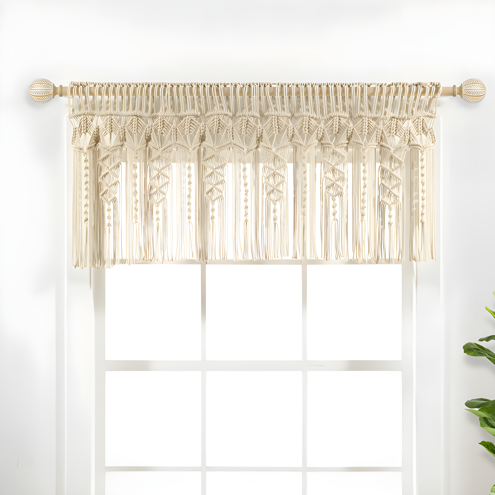 Neutral Hand-Woven Cotton Macrame Boho Valance