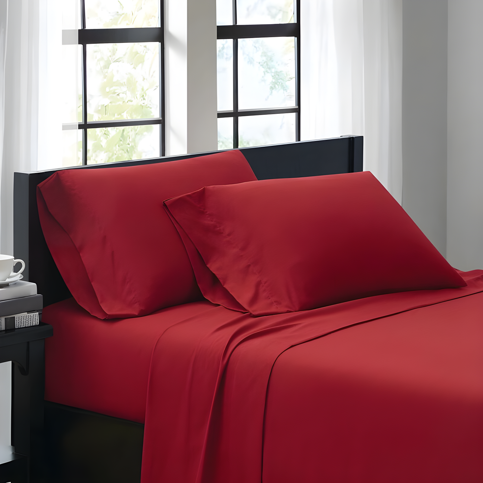 King Red Solid Microfiber Polyester Sheet Set