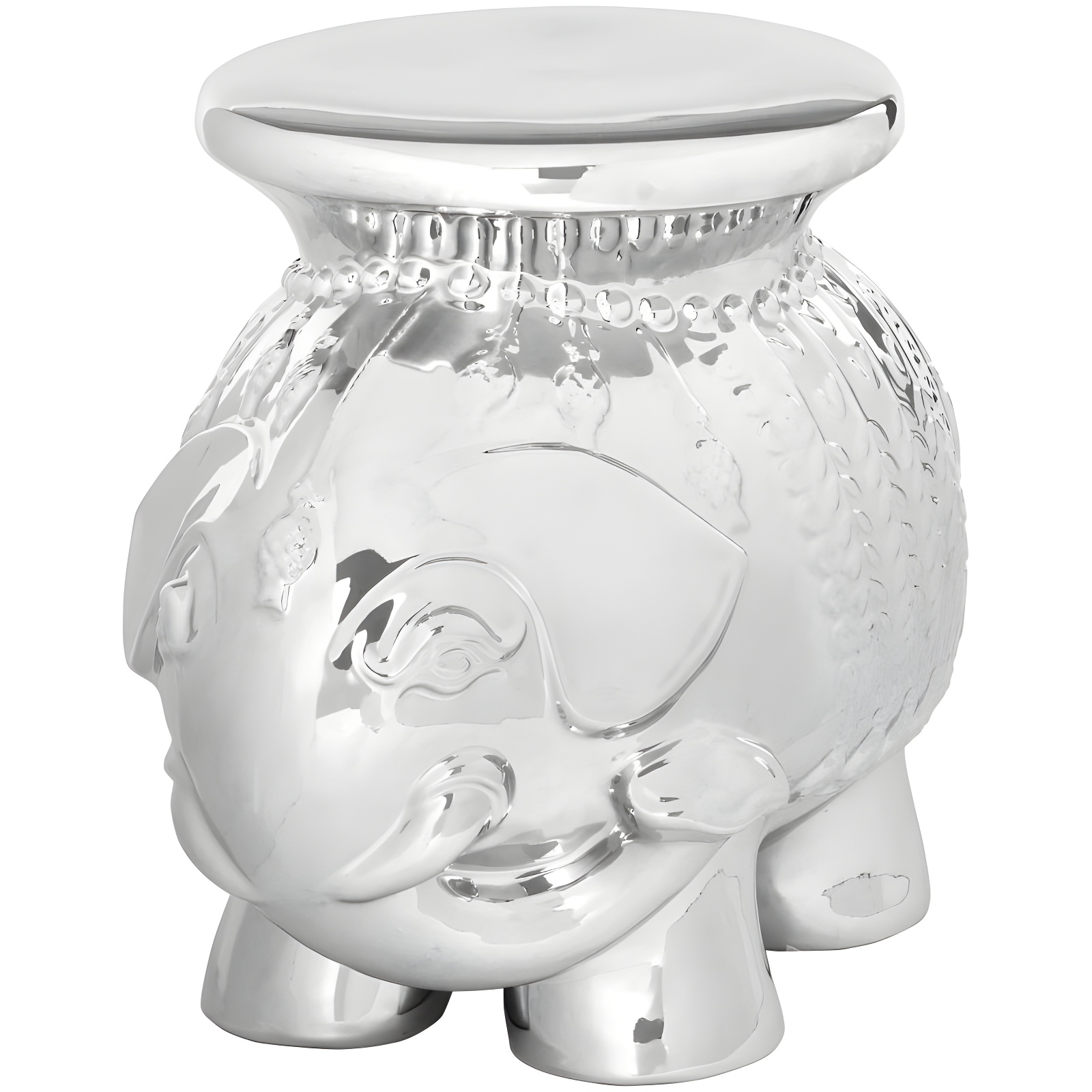 Silver Ceramic Elephant Garden Stool