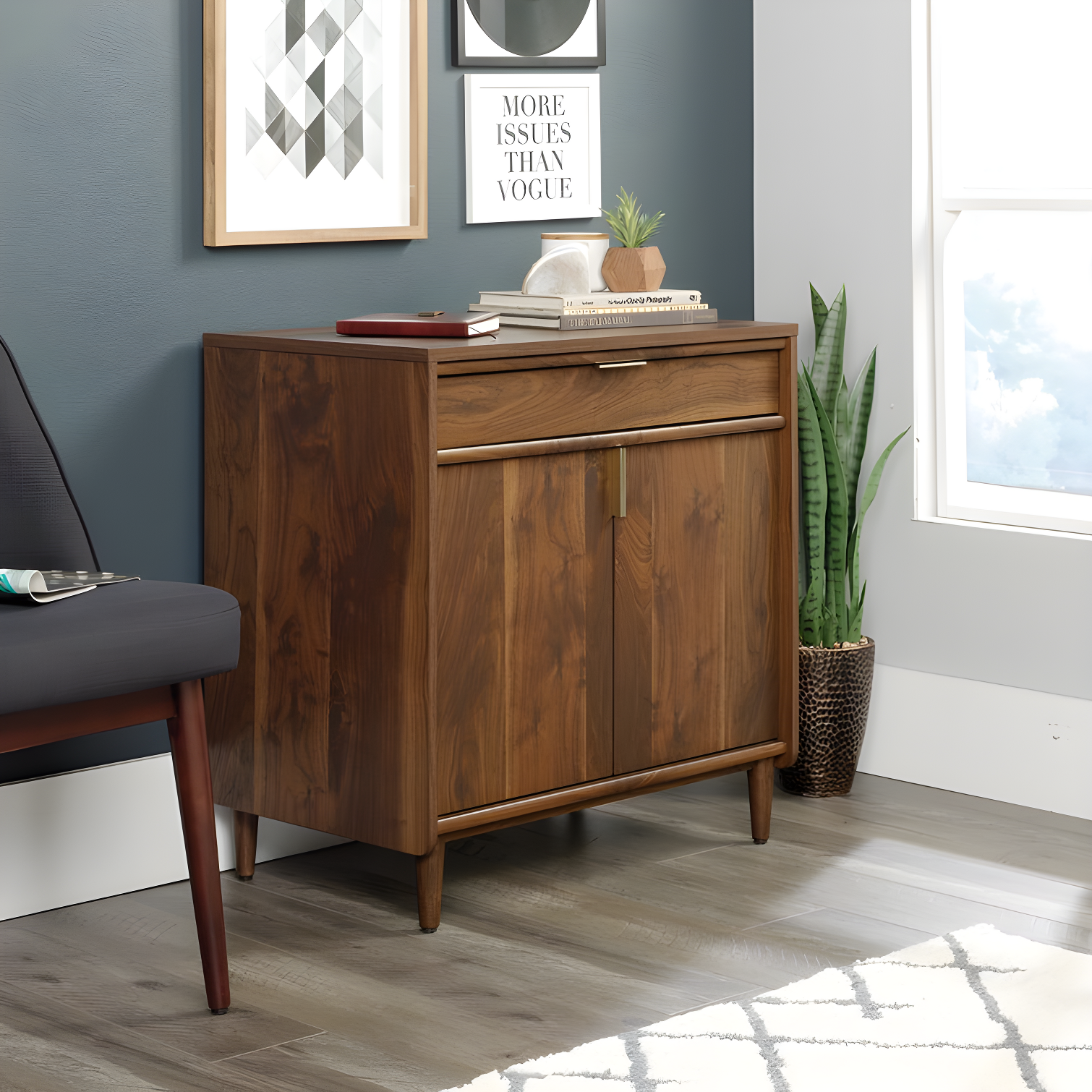 Grand Walnut 30" Tall Storage Cabinet with Shelves