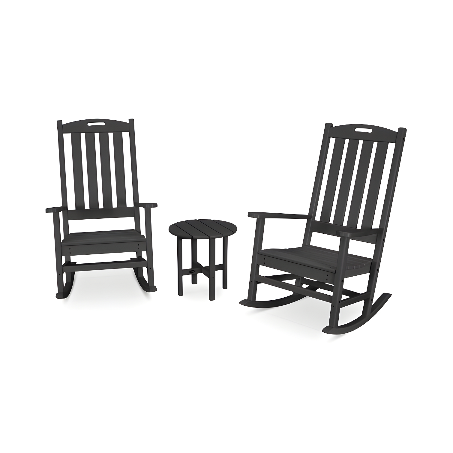 Nautical 2-Person Black HDPE Rocking Chair Porch Set