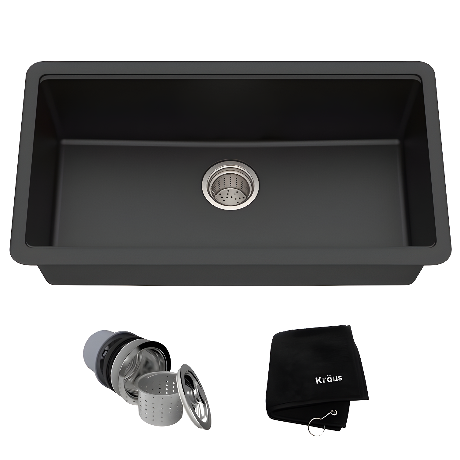 31 Inch Undermount Single Bowl Black Granite Kitchen Sink