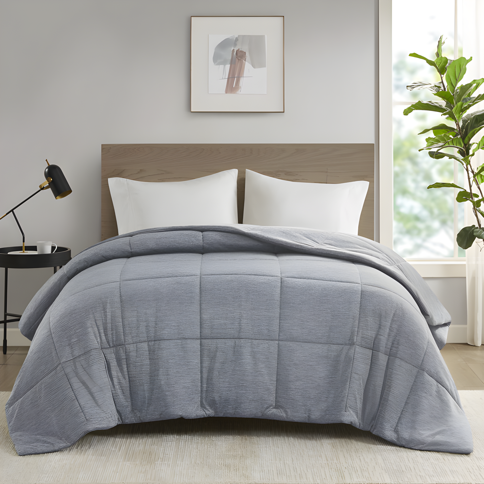 Gray Full Down Alternative Jersey Knit Comforter Set