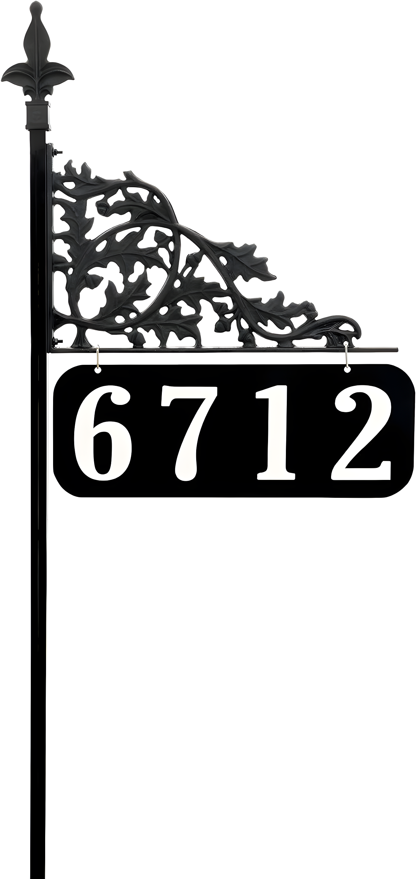 Reflective Black Metal Address Plaque with Oak Leaf Design