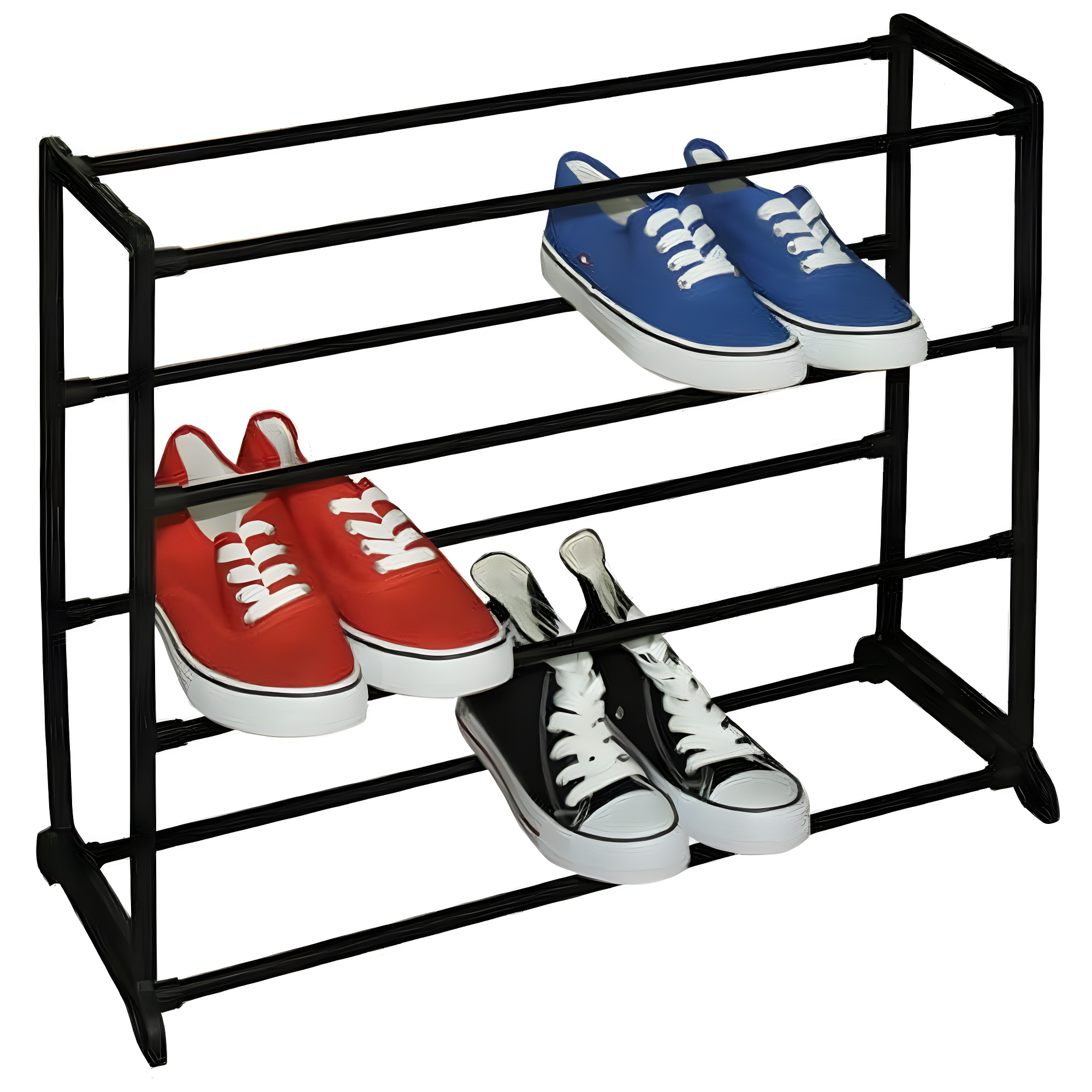 Black Metal and Plastic Stackable 12-Pair Shoe Rack