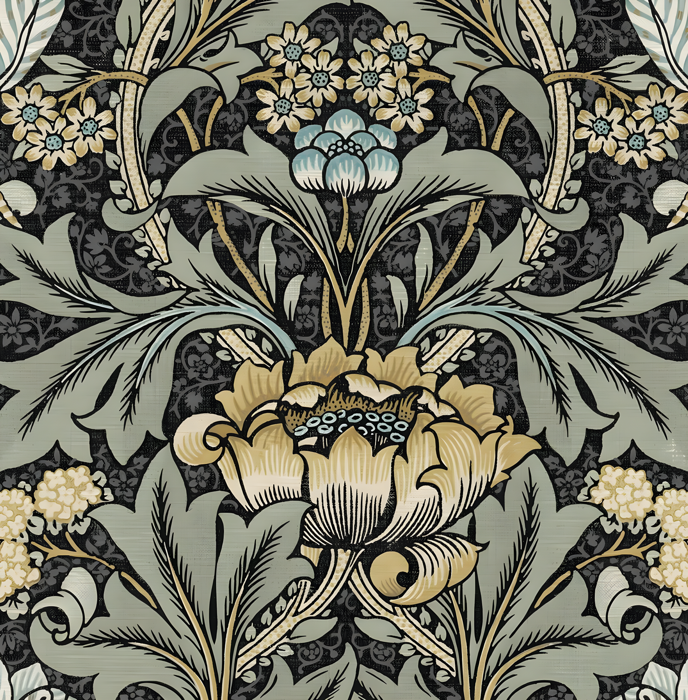 Charcoal and Goldenrod Acanthus Floral Peel and Stick Wallpaper