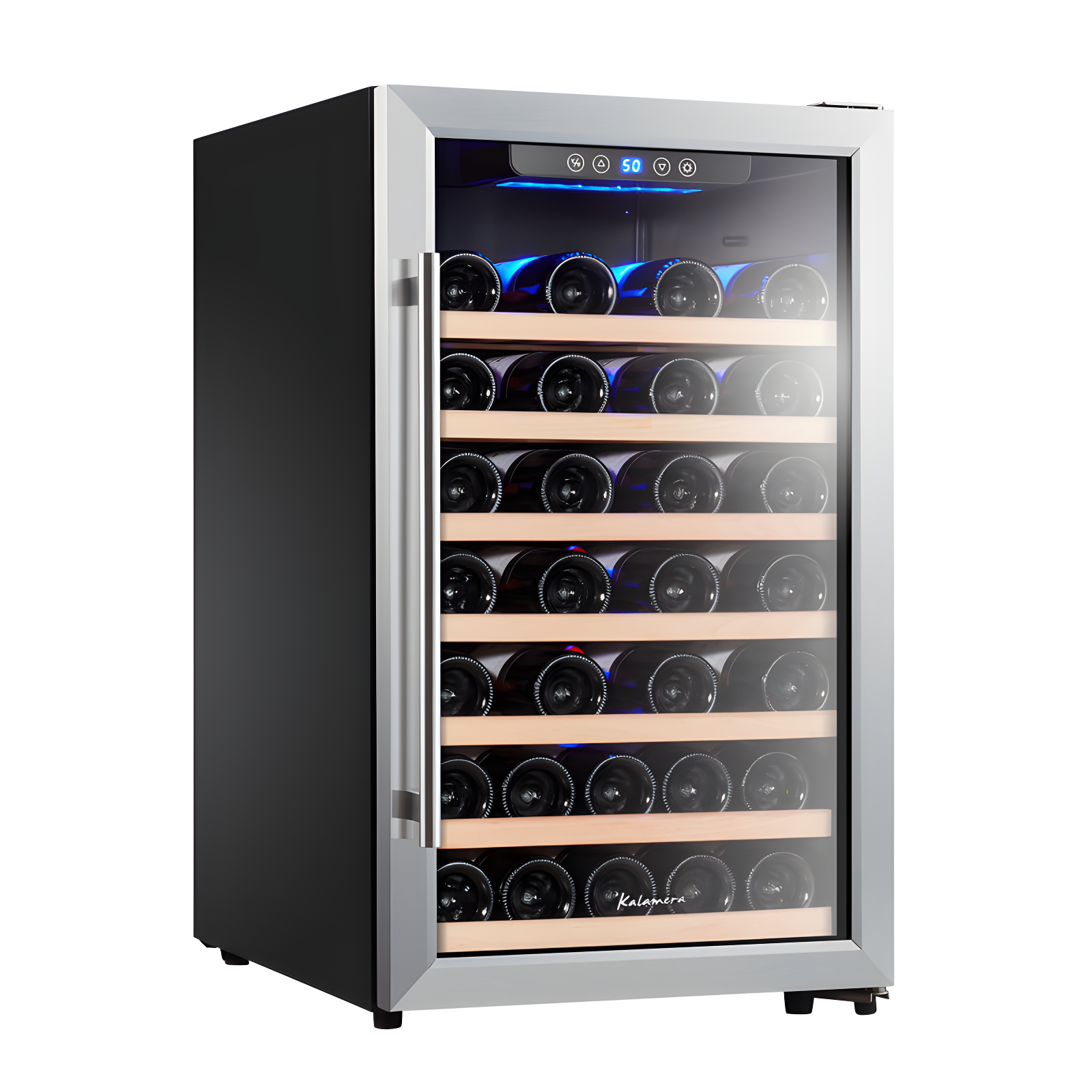 Stainless Steel and Black Freestanding 50 Bottle Wine Refrigerator