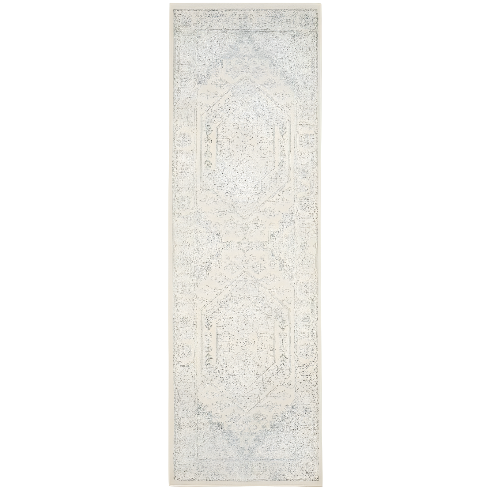 Ivory and Slate Hand-knotted Wool Runner Rug